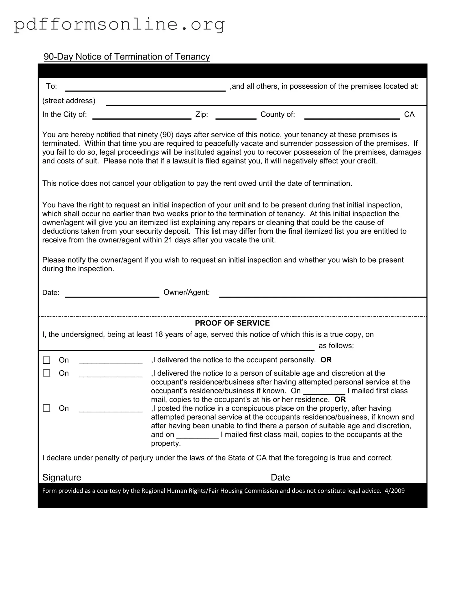90 Day Notice To Move Out Template