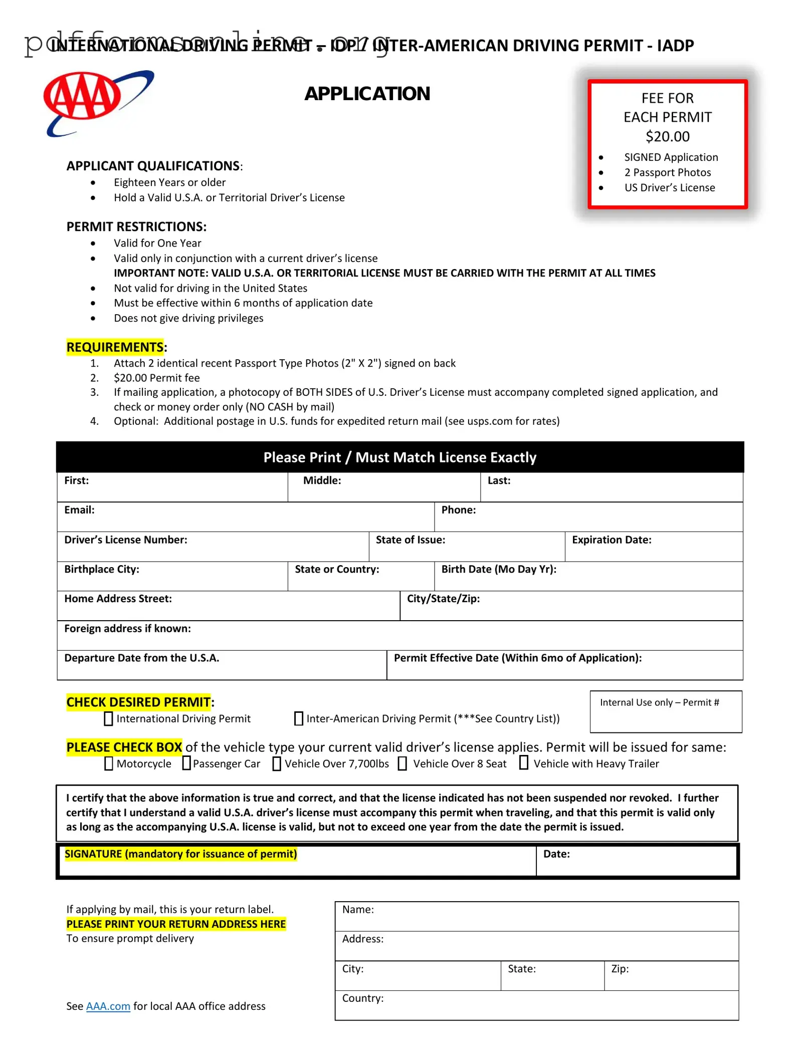 Aaa International Driving Permit Application Template