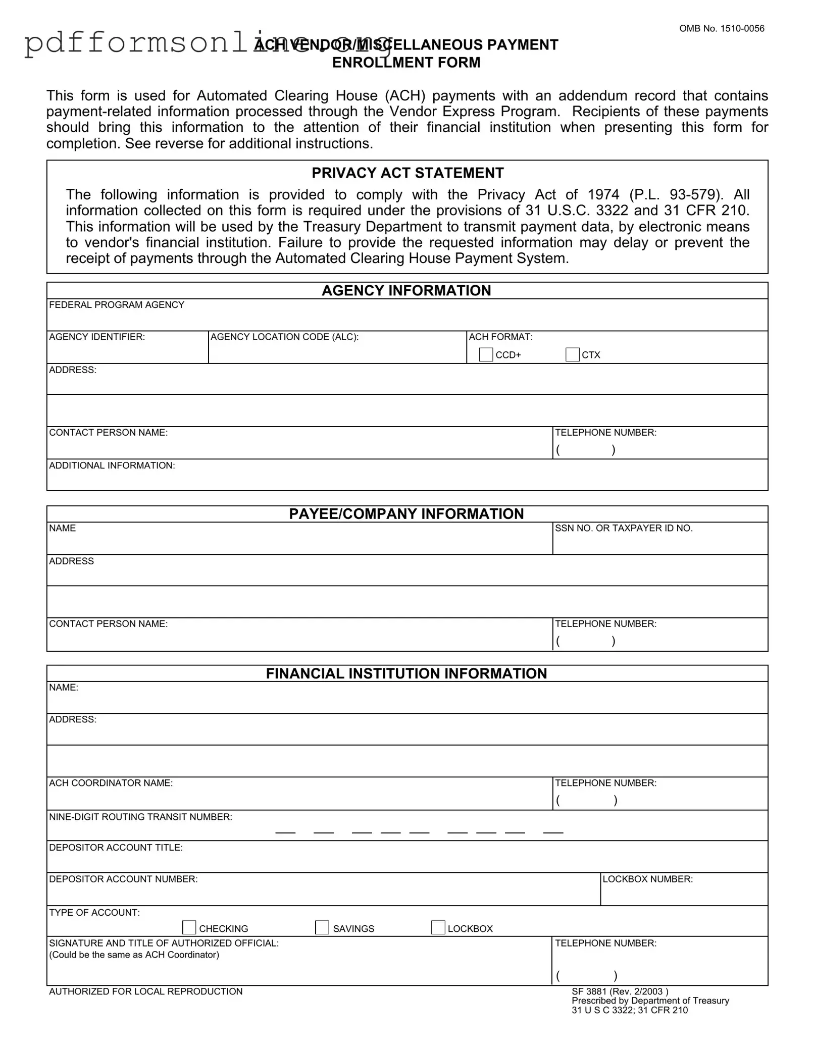 Ach Vendor Payment Template