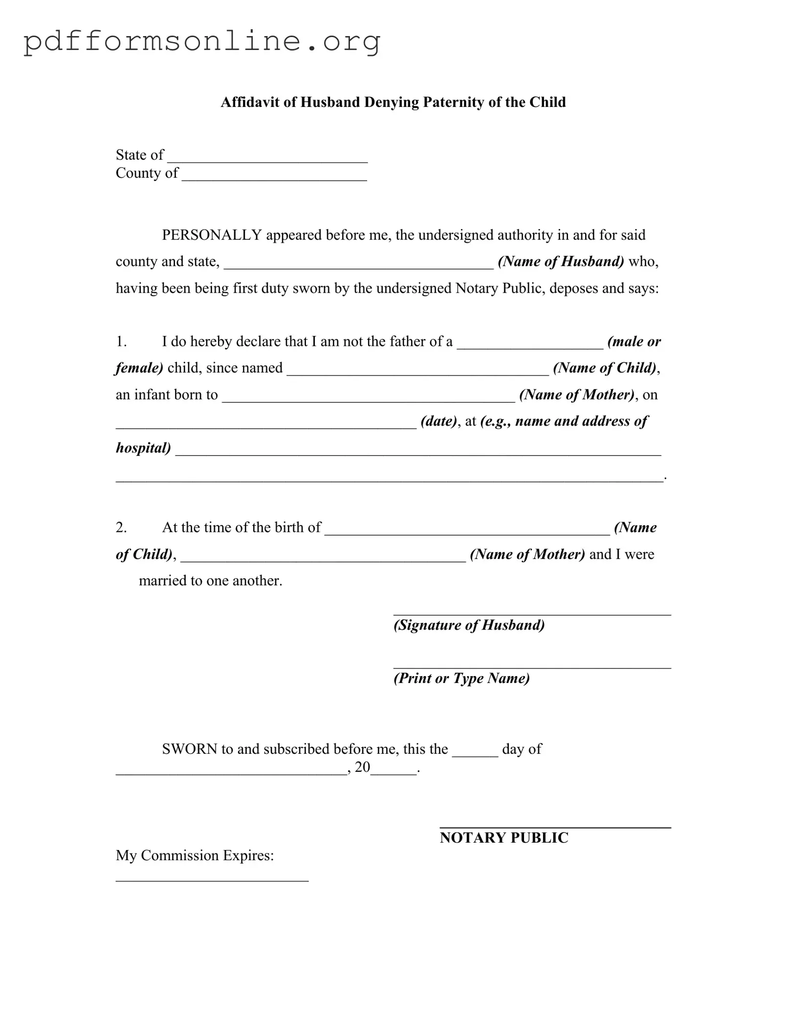 Affidavit Denying Paternity Template