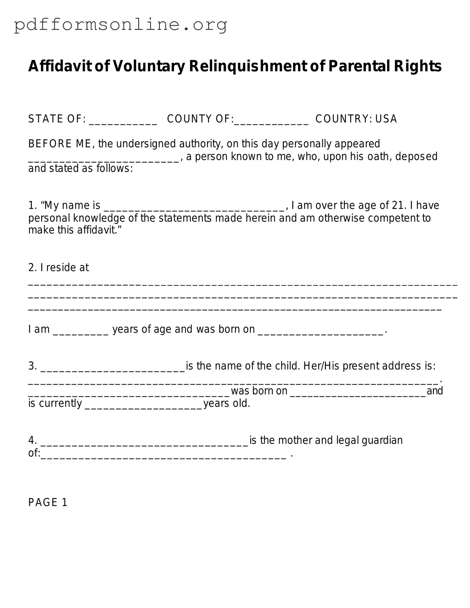 Affidavit Parental Rights Template