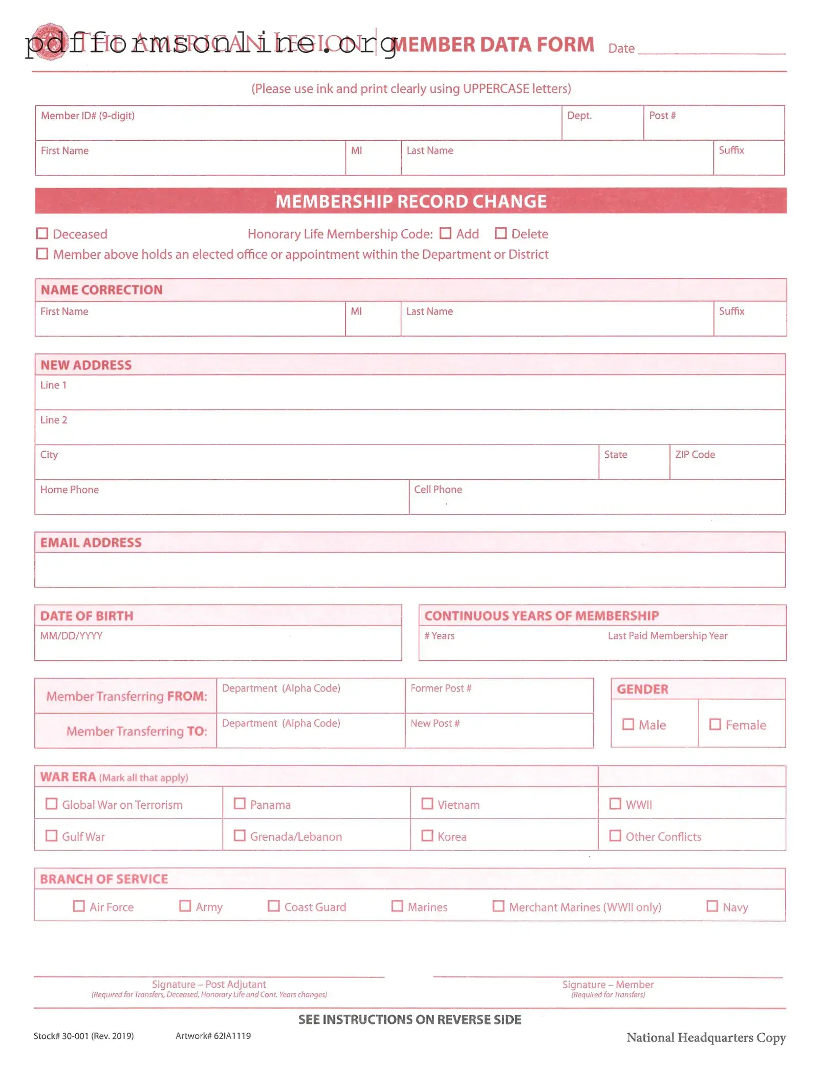 American Legion Transfer Template