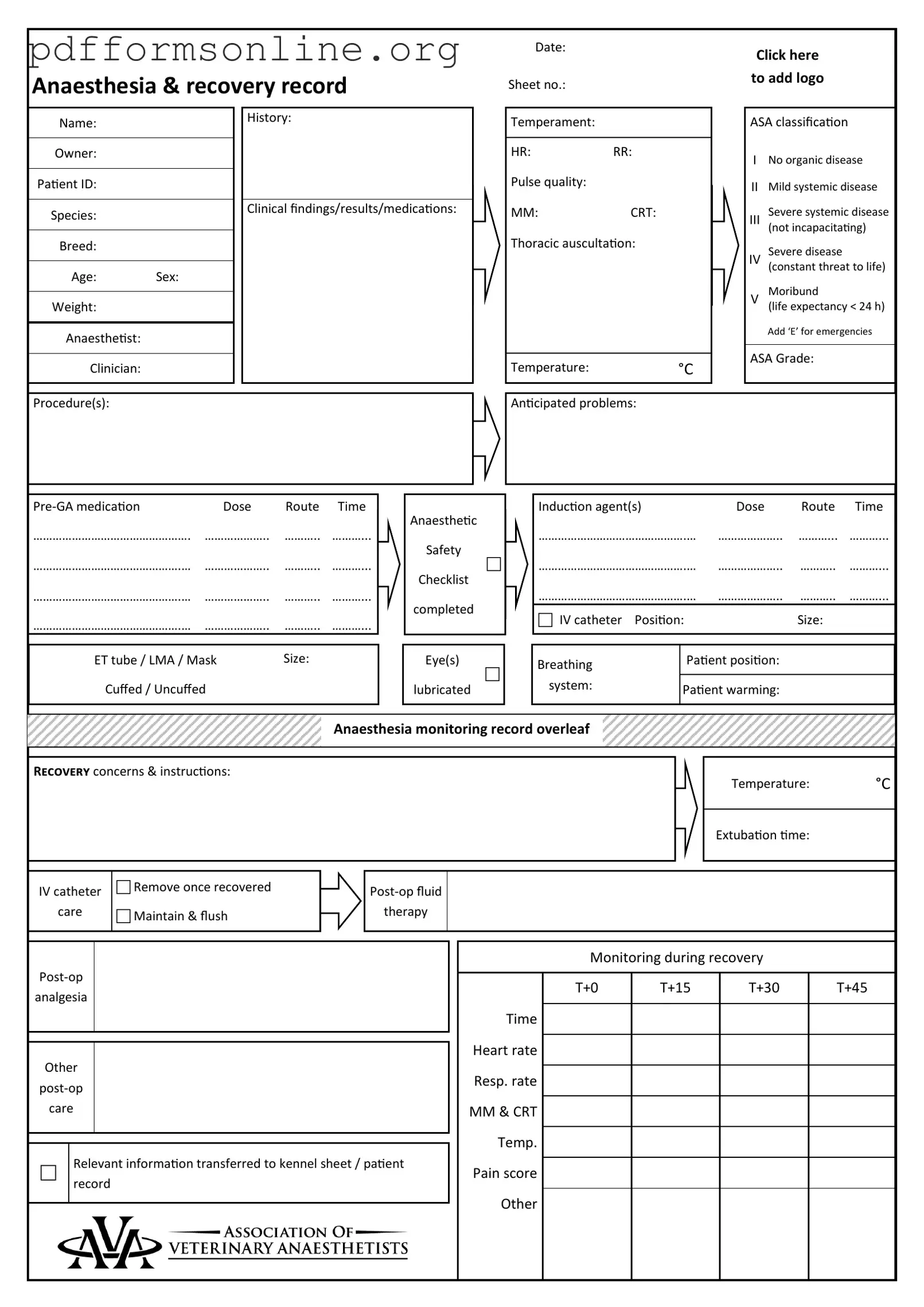 Anesthesia Record Template