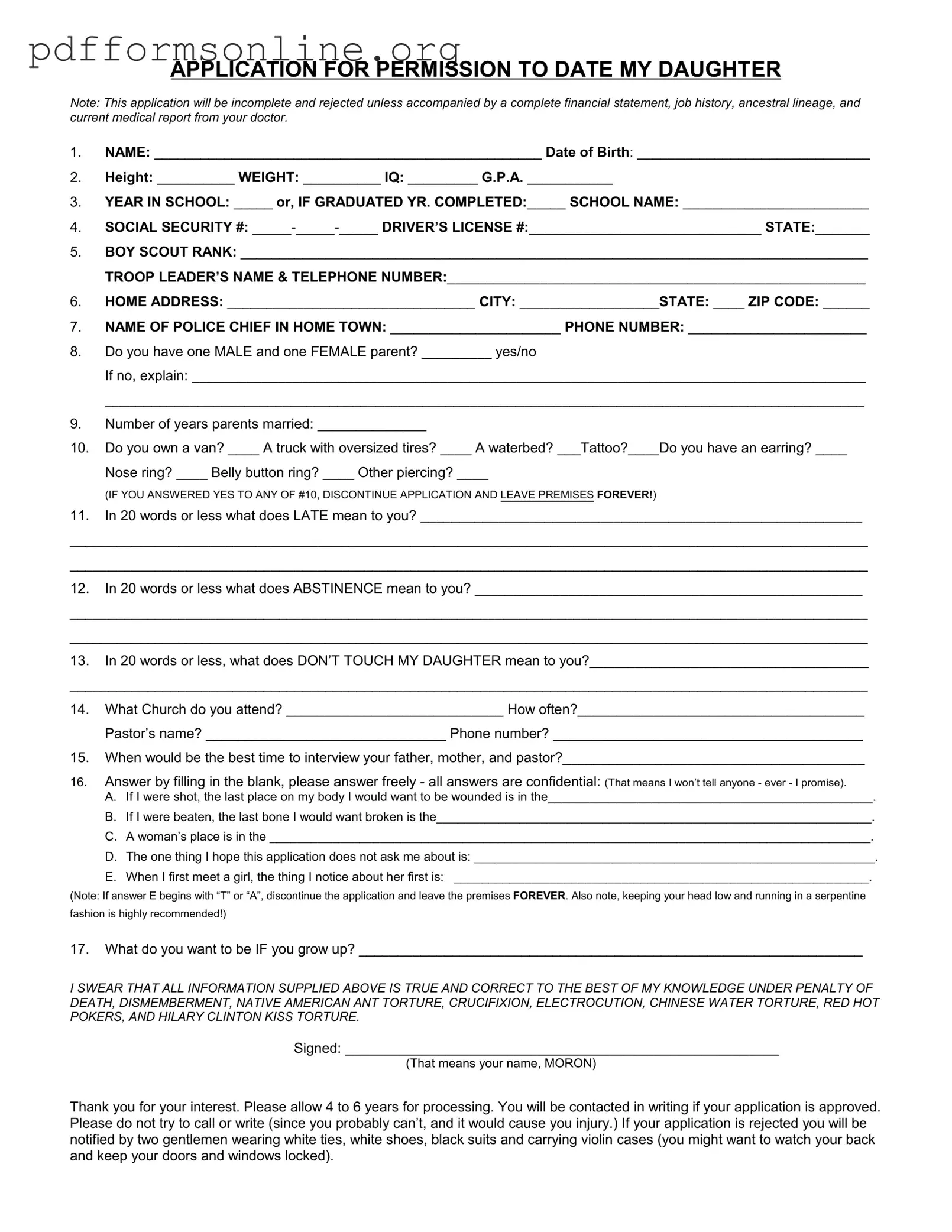 Application Date Daughter Template