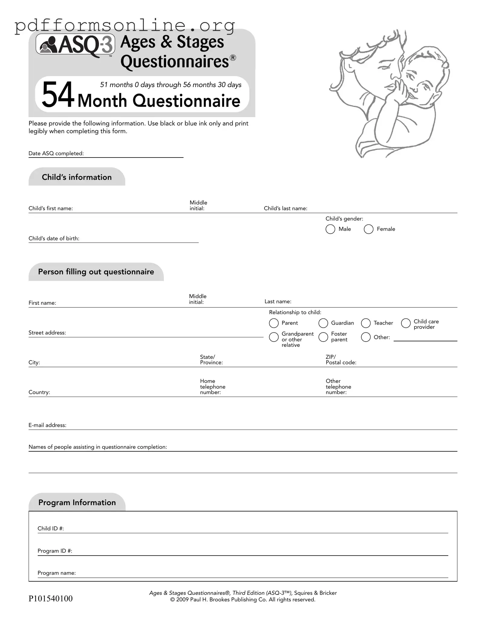 Asq 54 Month Questionnaire Template