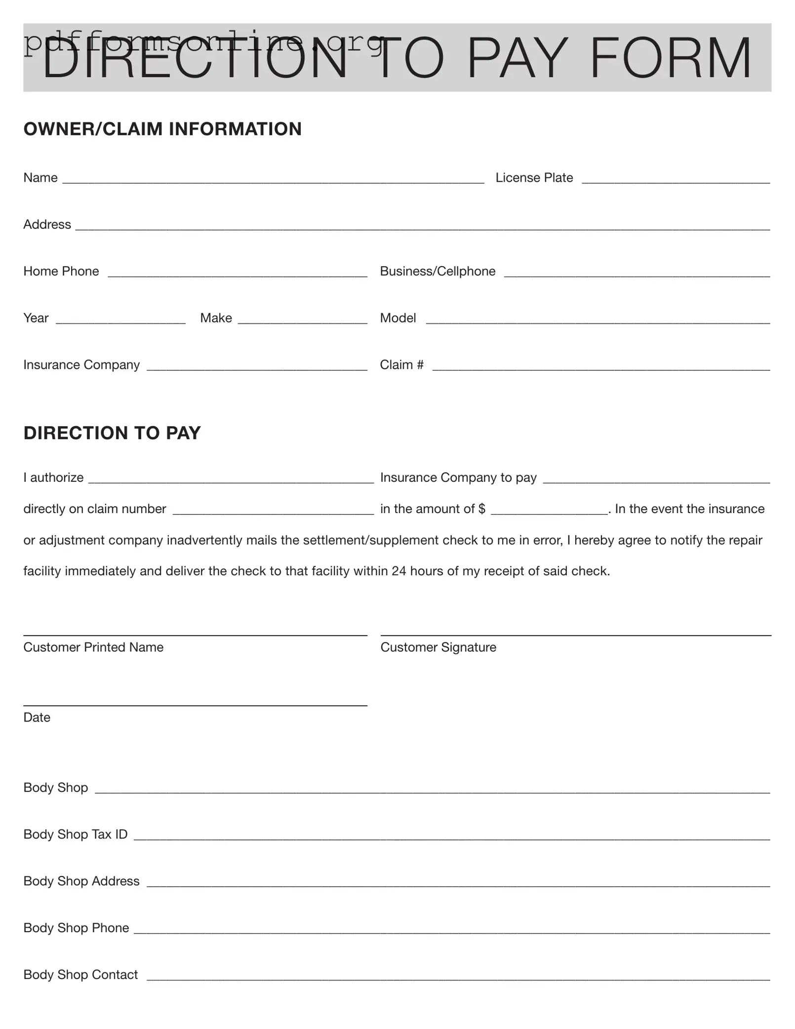 Authorization And Direction Pay Template
