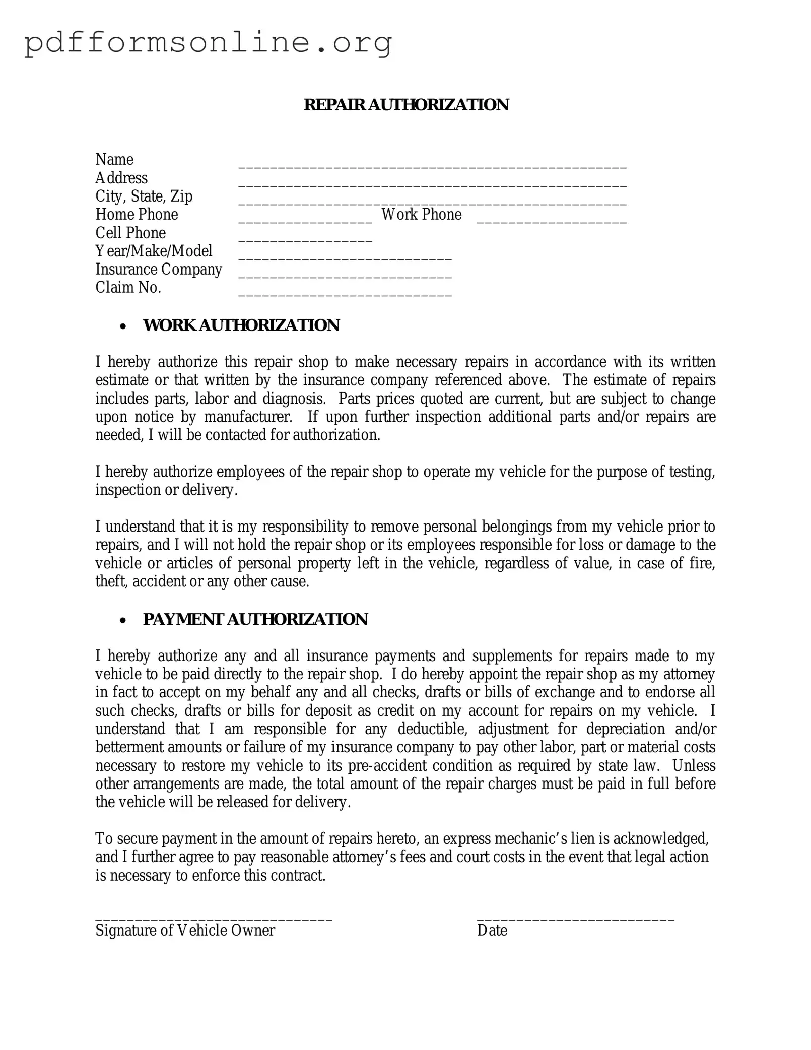 Authorization Repair Template