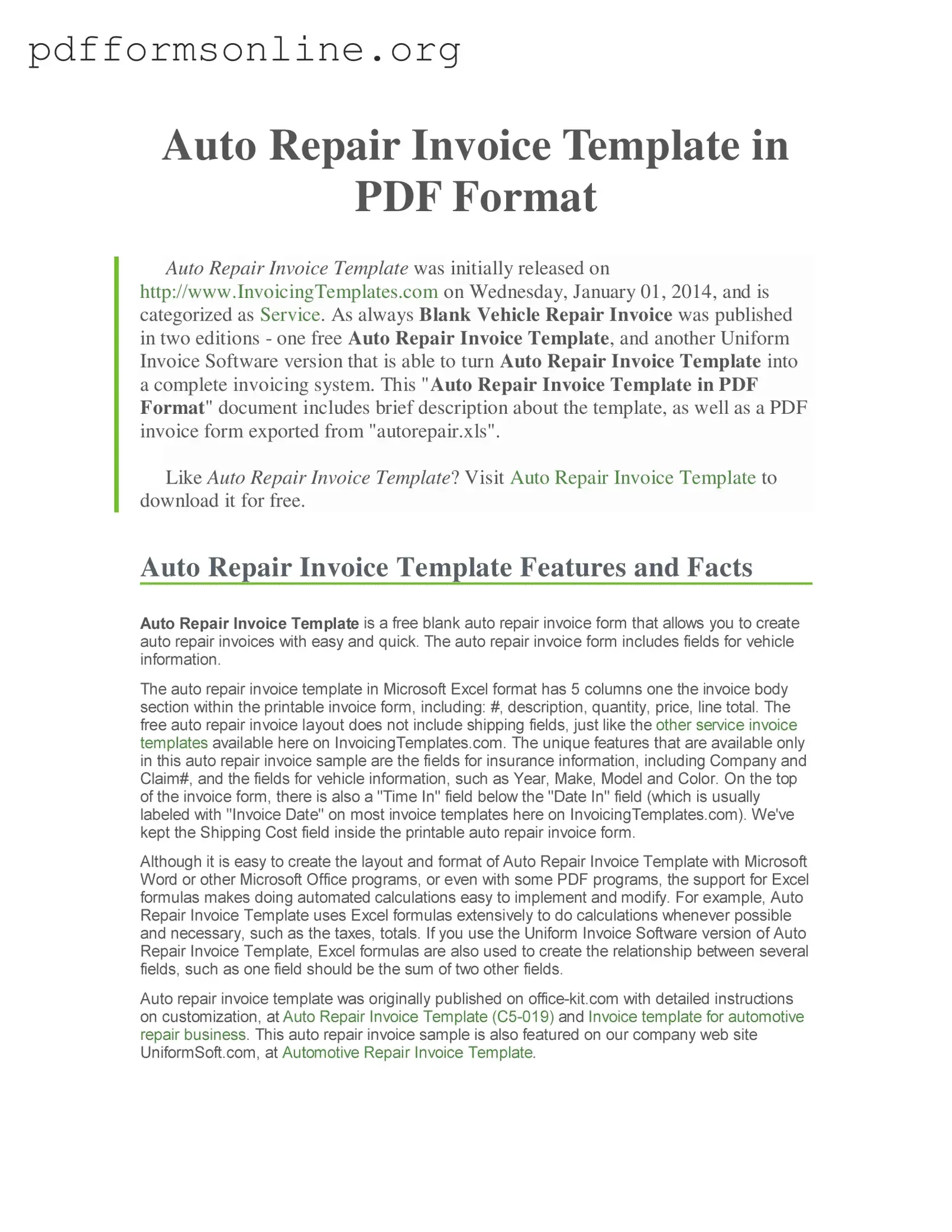 Auto Repair Invoice Template