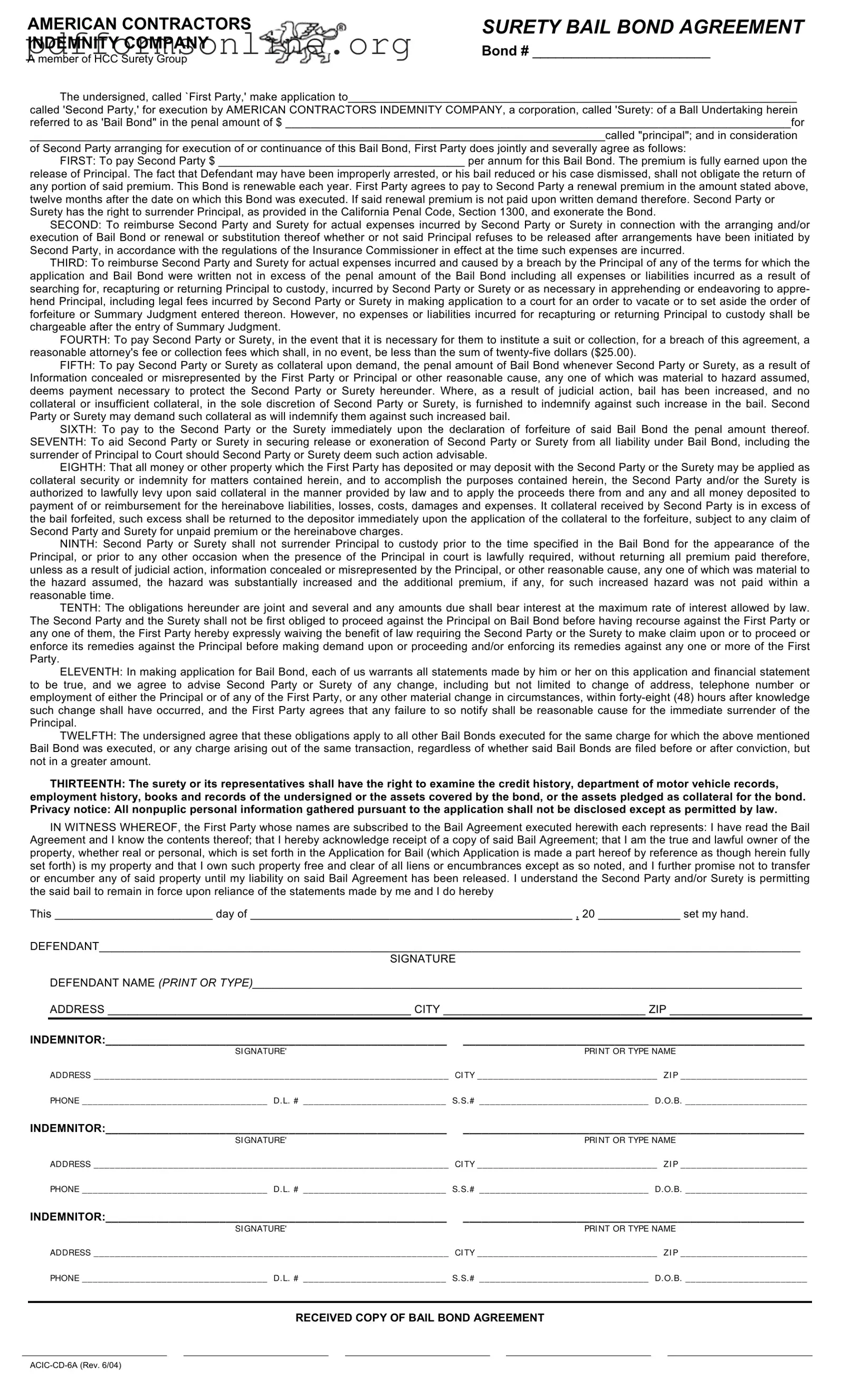 Bail Bond Release Paperwork Template