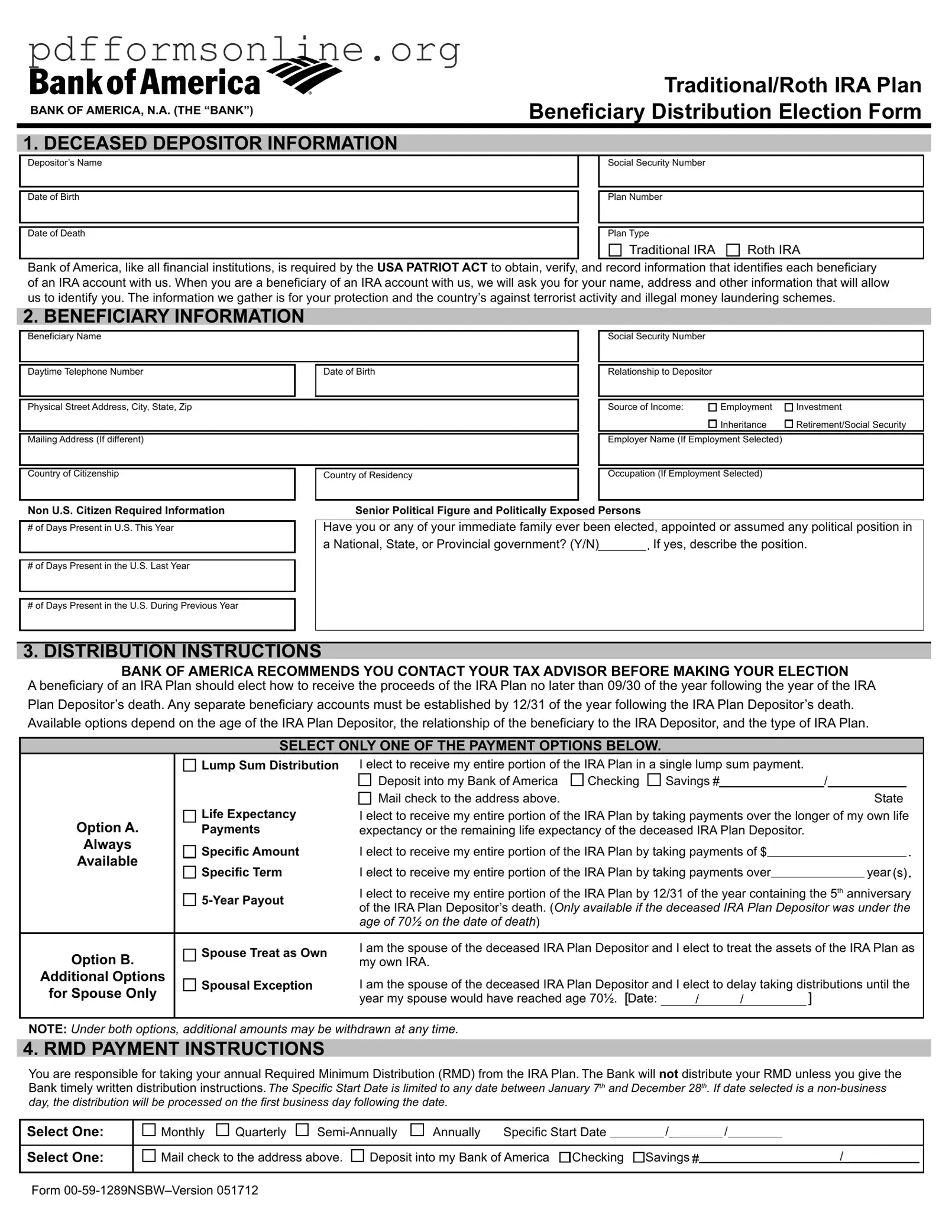 Bank Of America Beneficiary Template