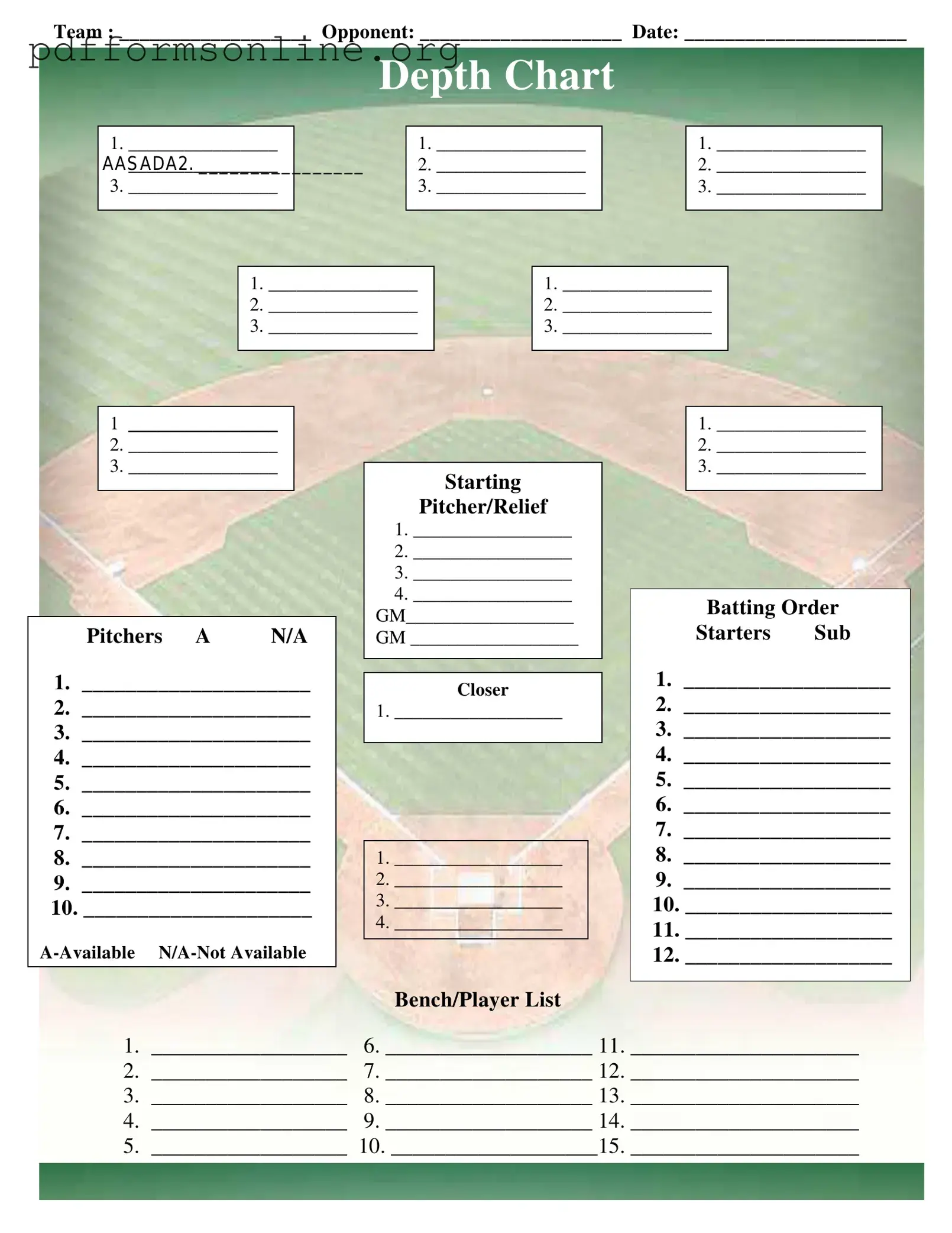 Baseball Field Lineup Template