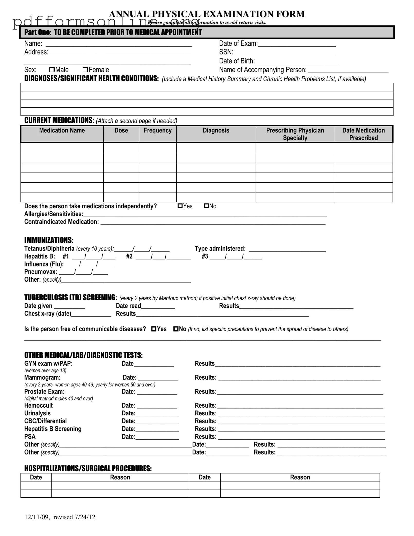 Annual Physical Examination Template