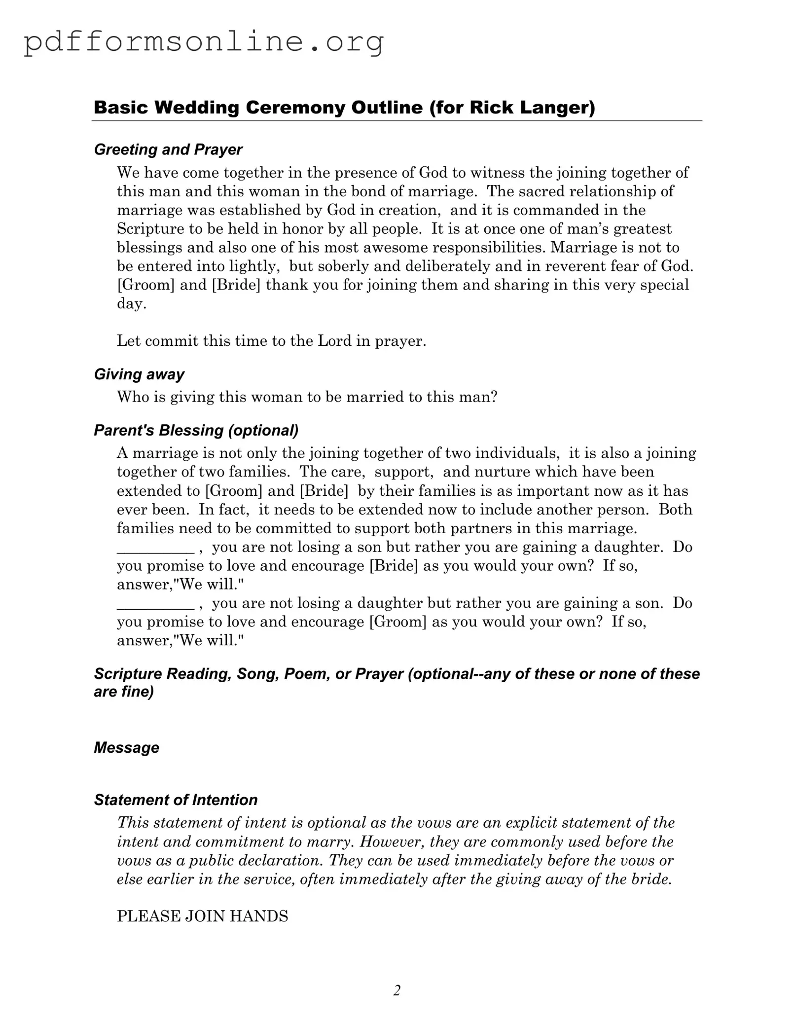 Wedding Ceremony Script Template