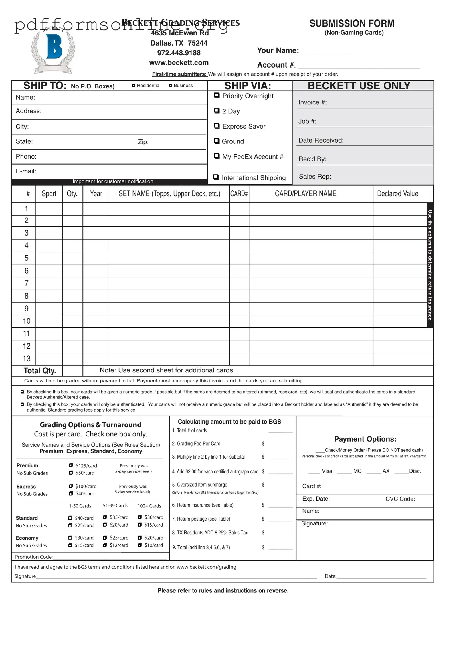 Beckett Grading Template