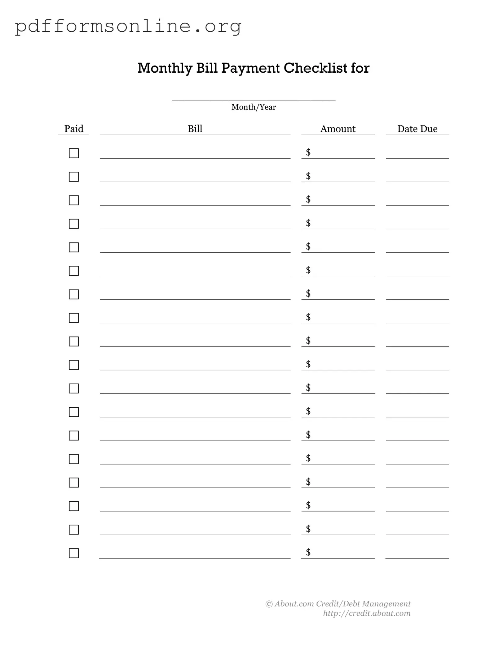 Bill Payment Checklist Template
