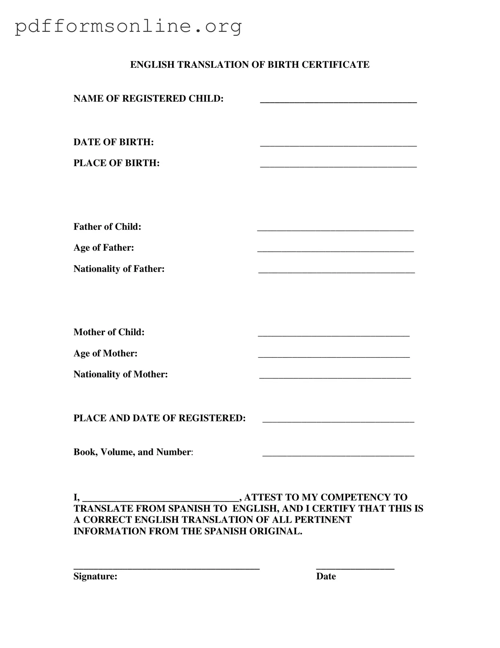 Birth Certificate Translation To English Template