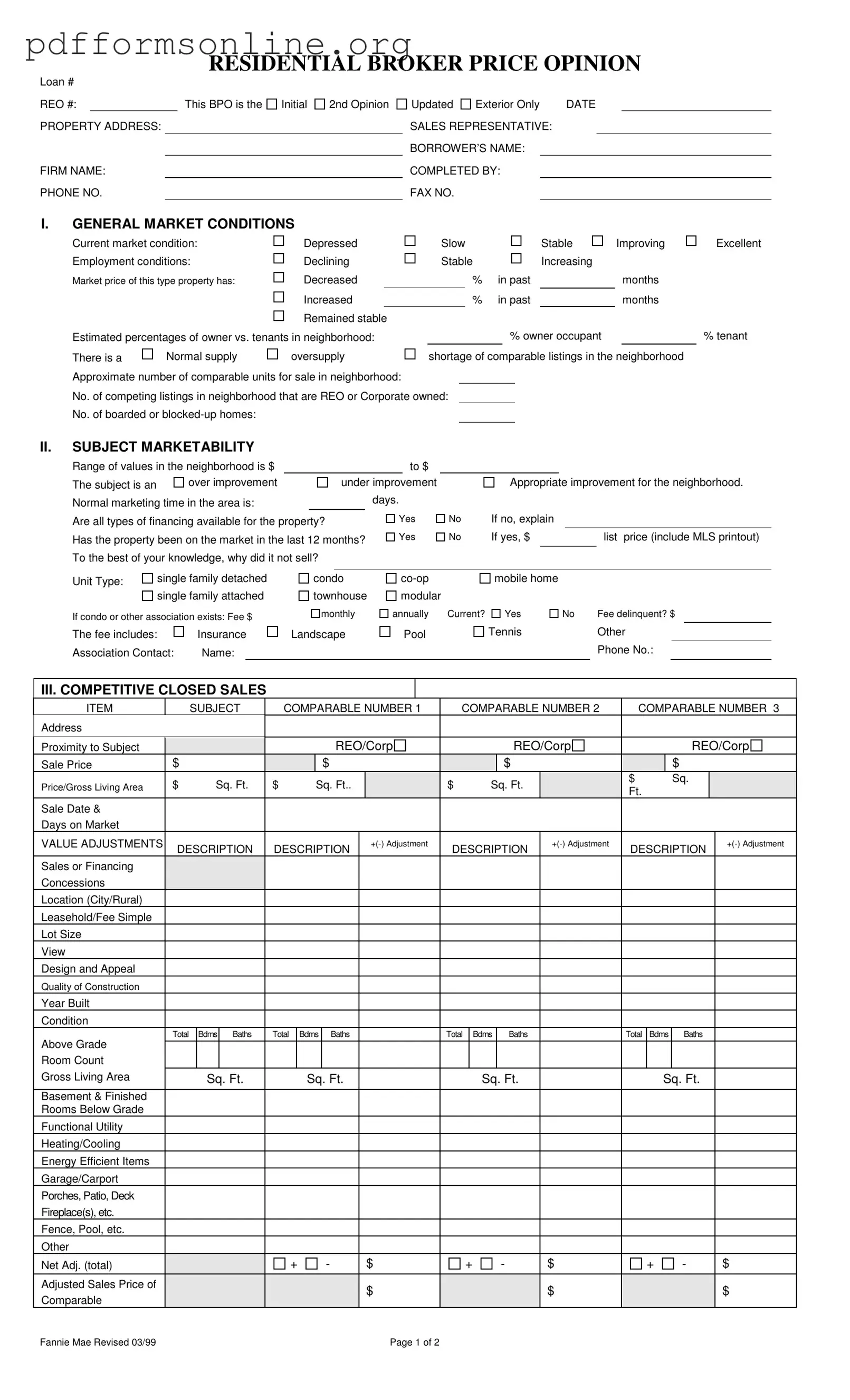 Broker Price Opinion Template