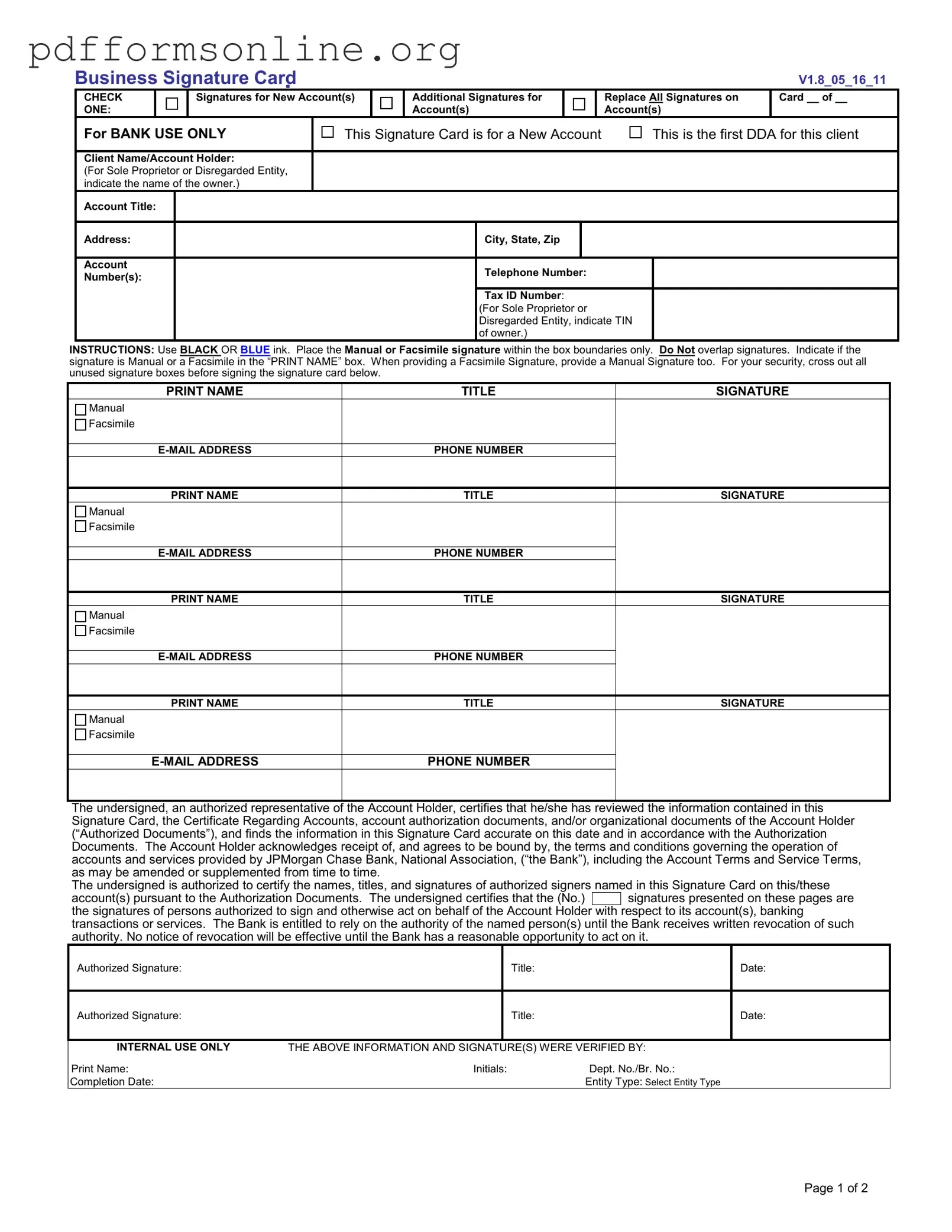 Business Signature Card Template