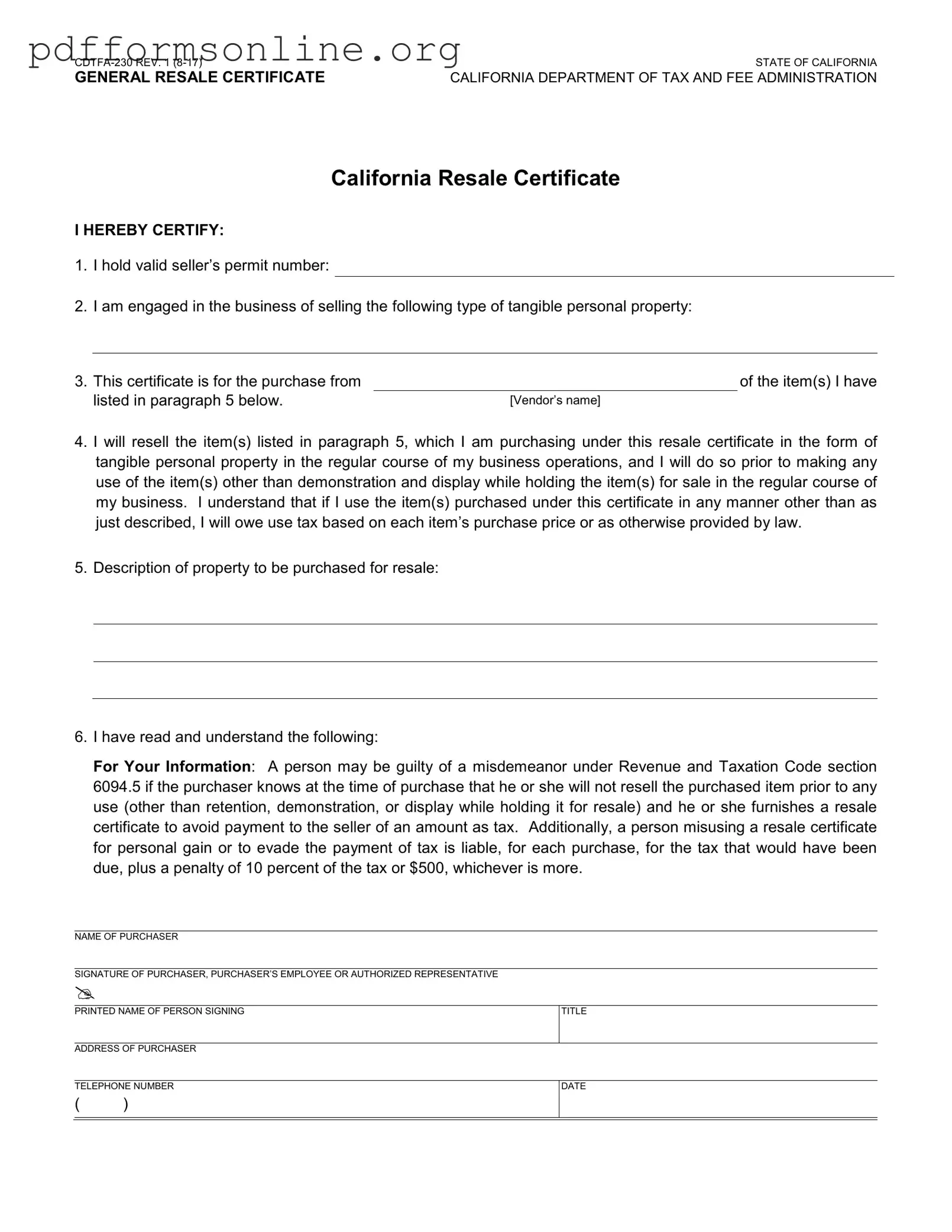 Ca Resale Template