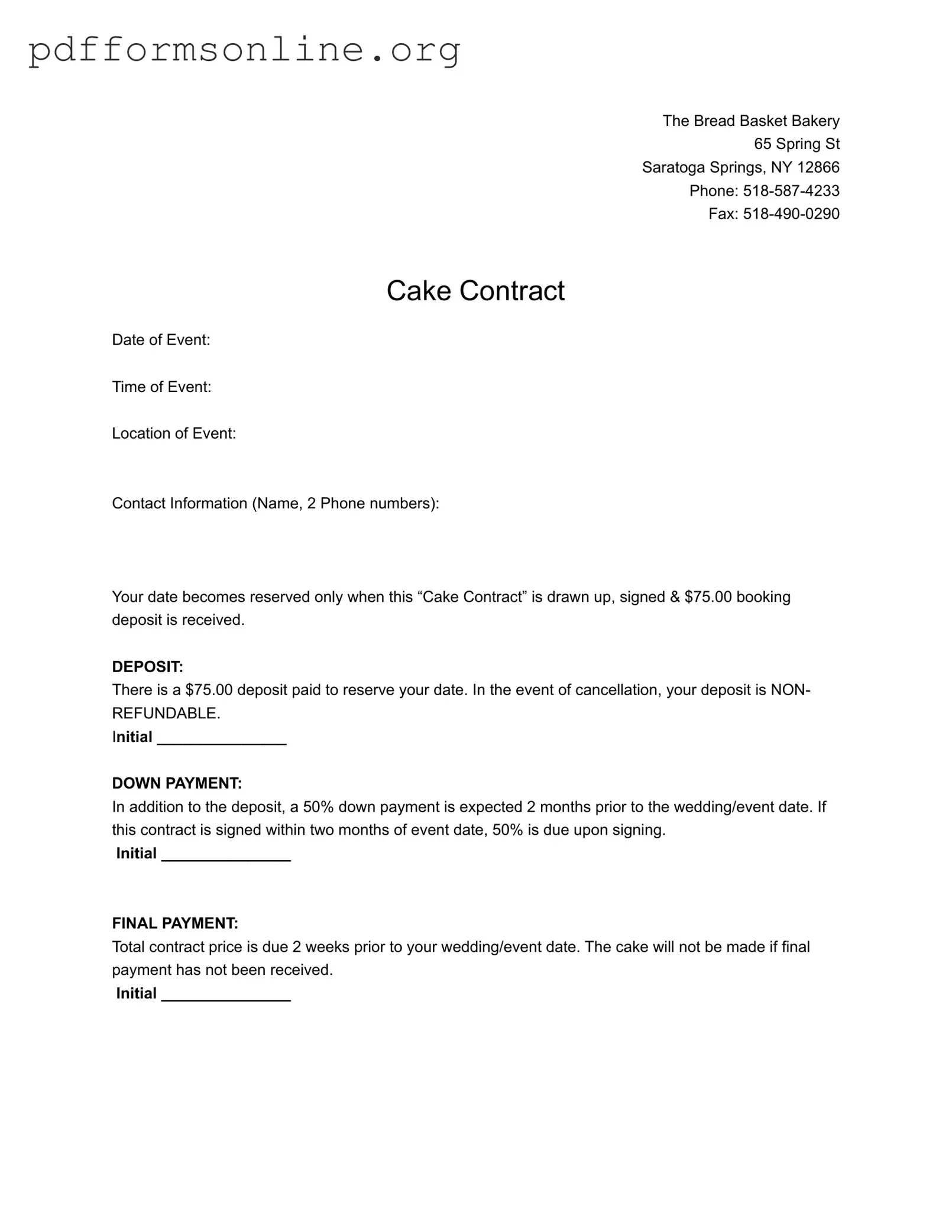 Cake Contract Template