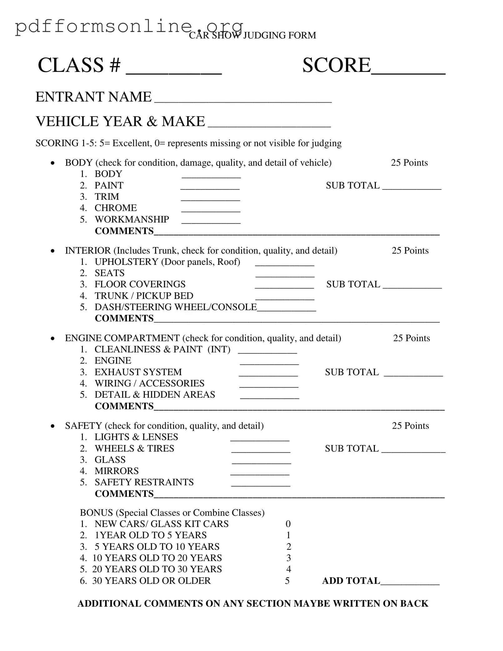 Car Show Judging Template