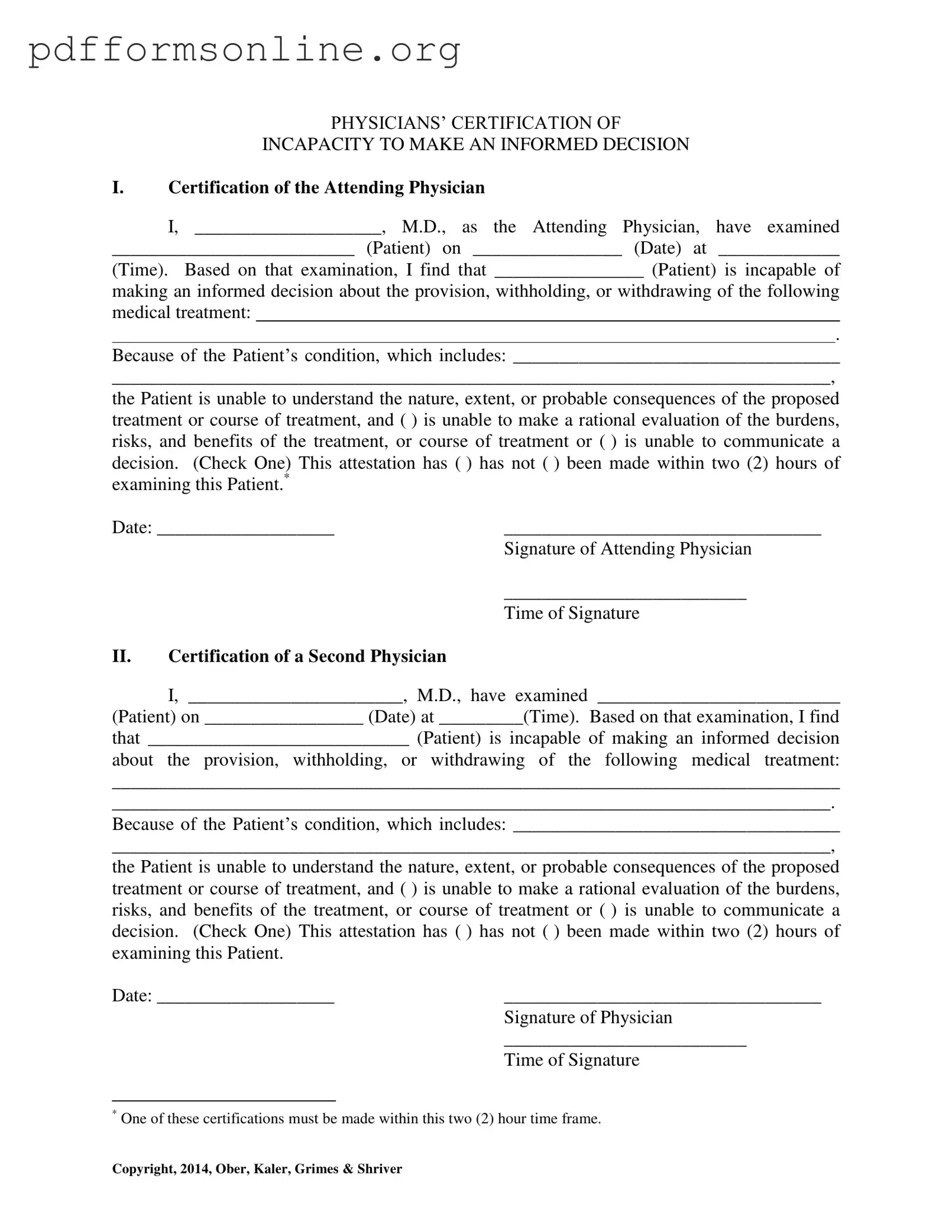 Certification Of Incapacity Template