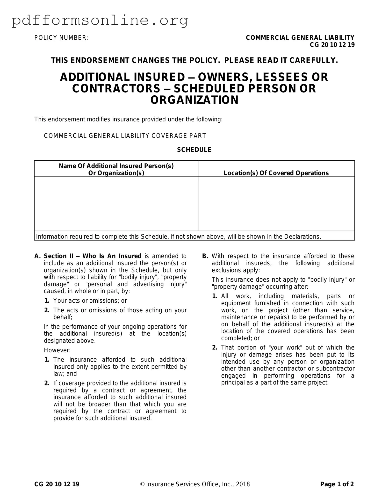 Cg 20 10 07 04 Liability Endorsement Template
