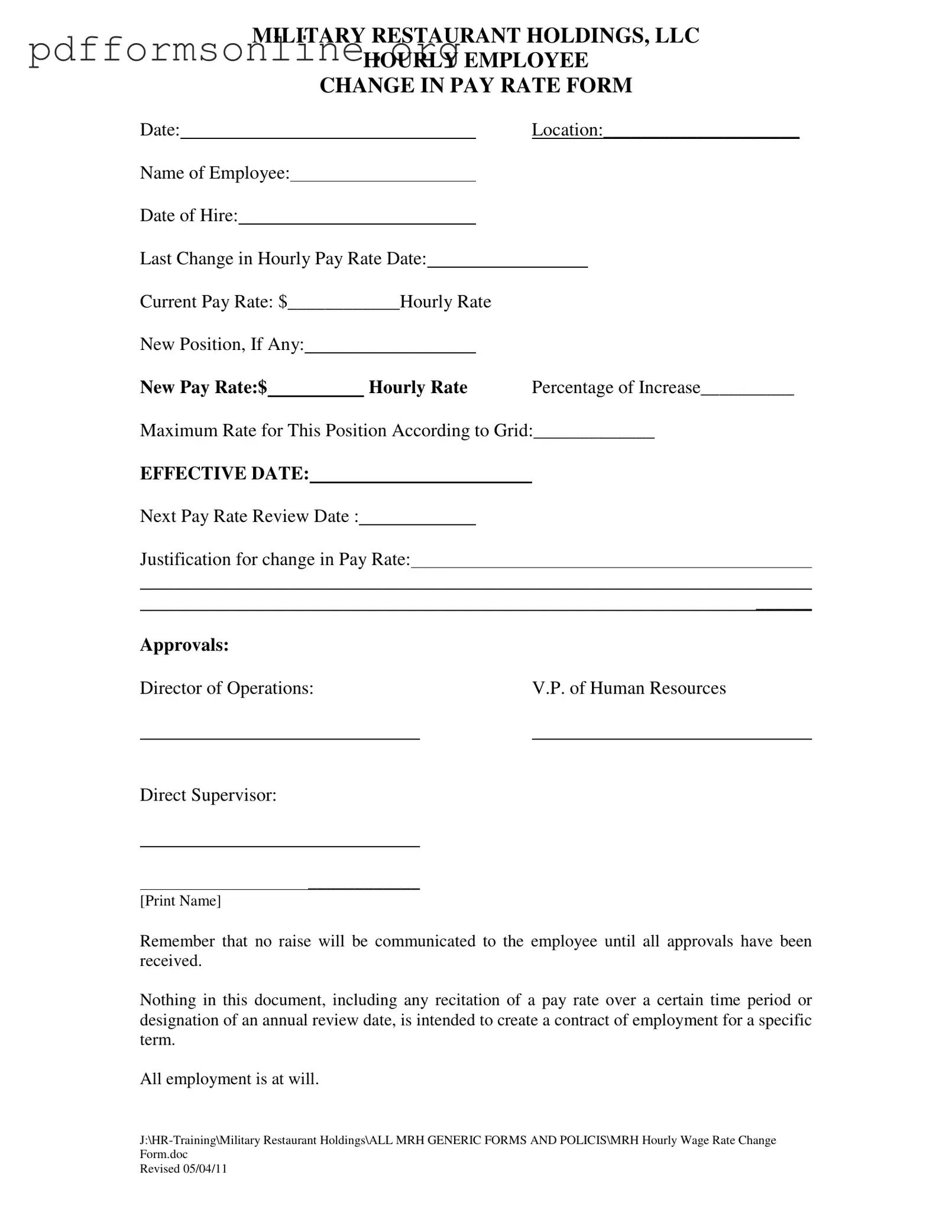 Change Pay Rate Template