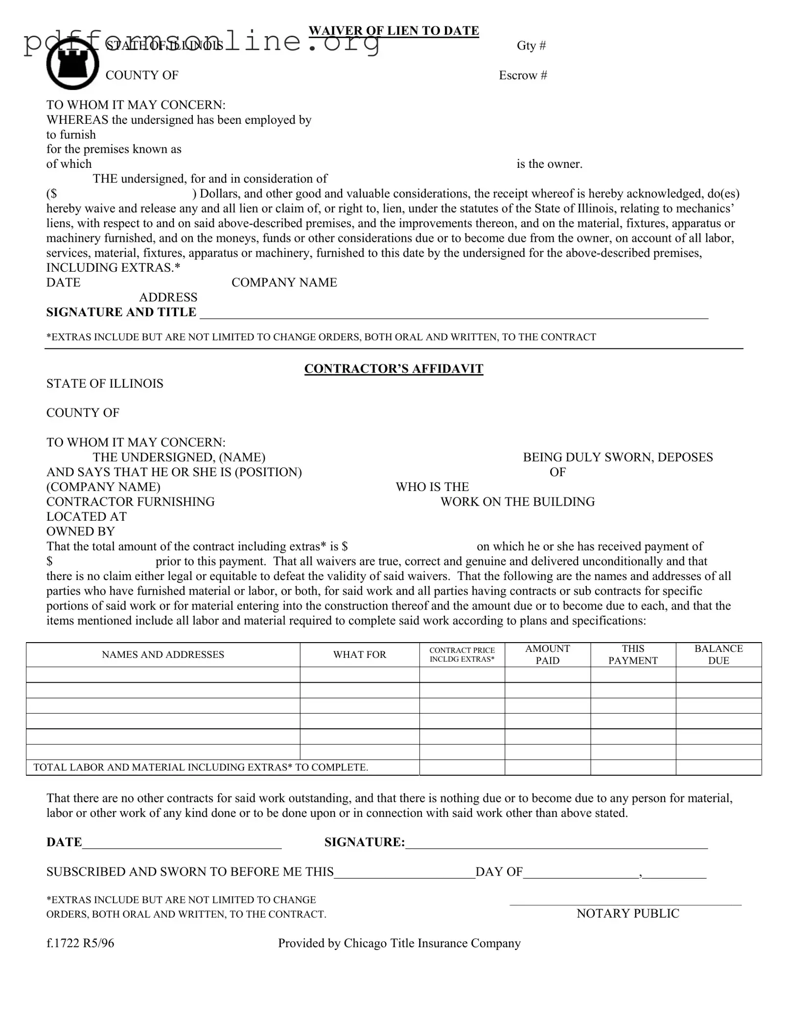 Chicago Title Waiver Format Template