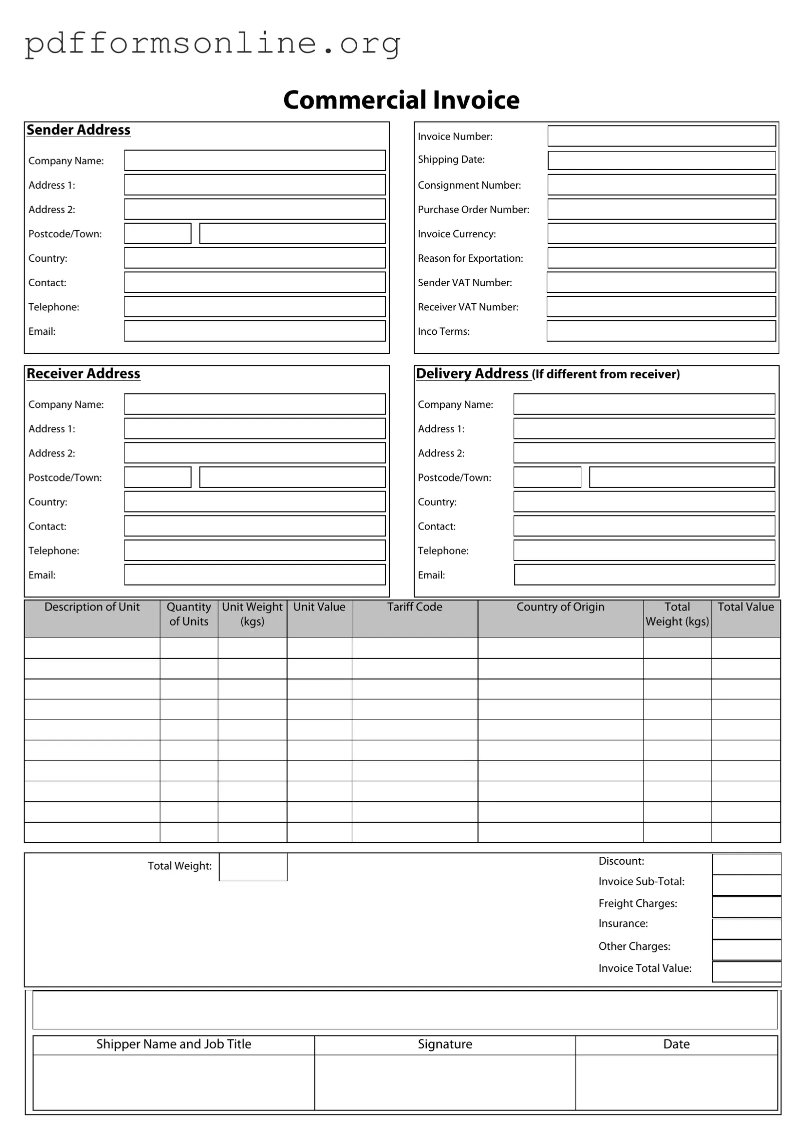 Commercial Invoice Template