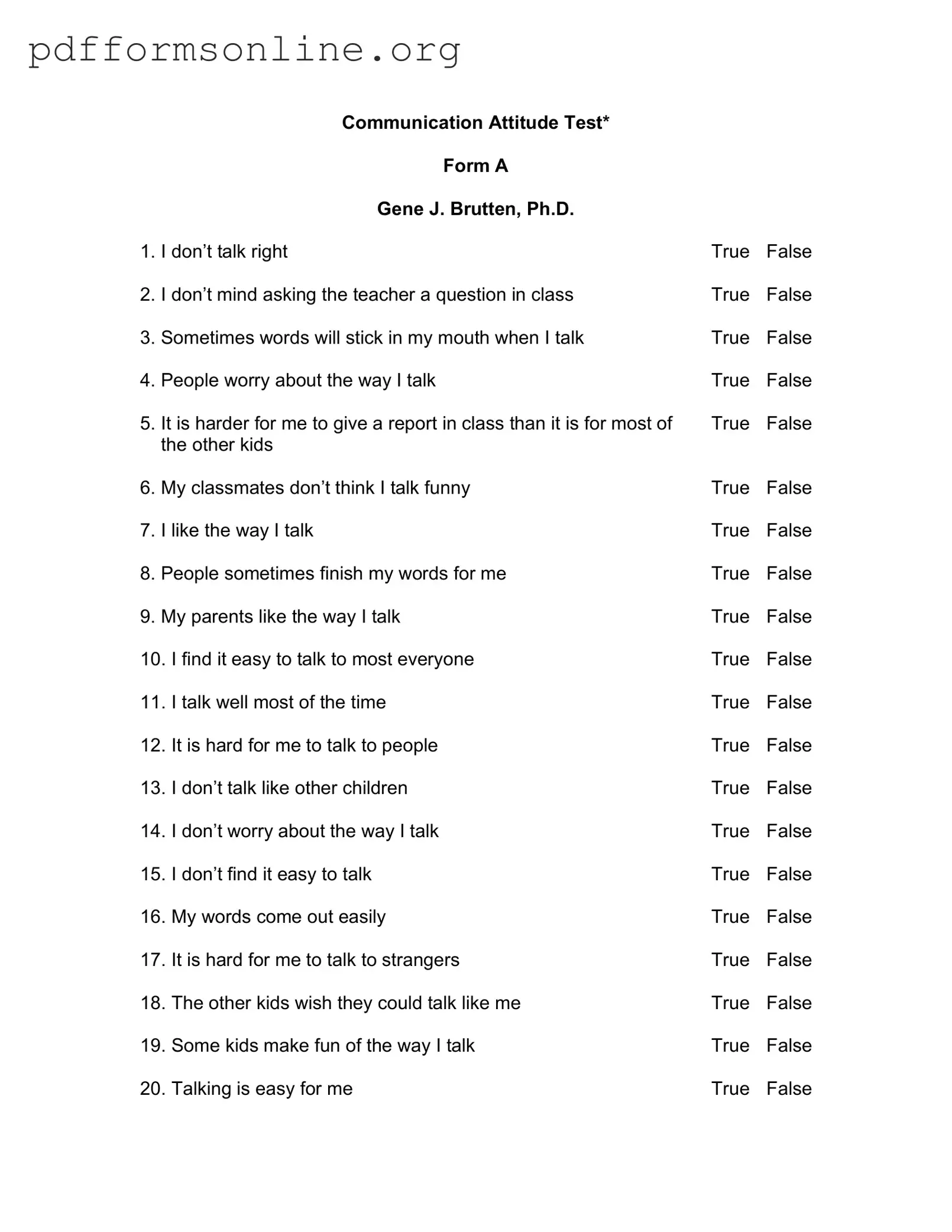 Communication Attitude Test A Template