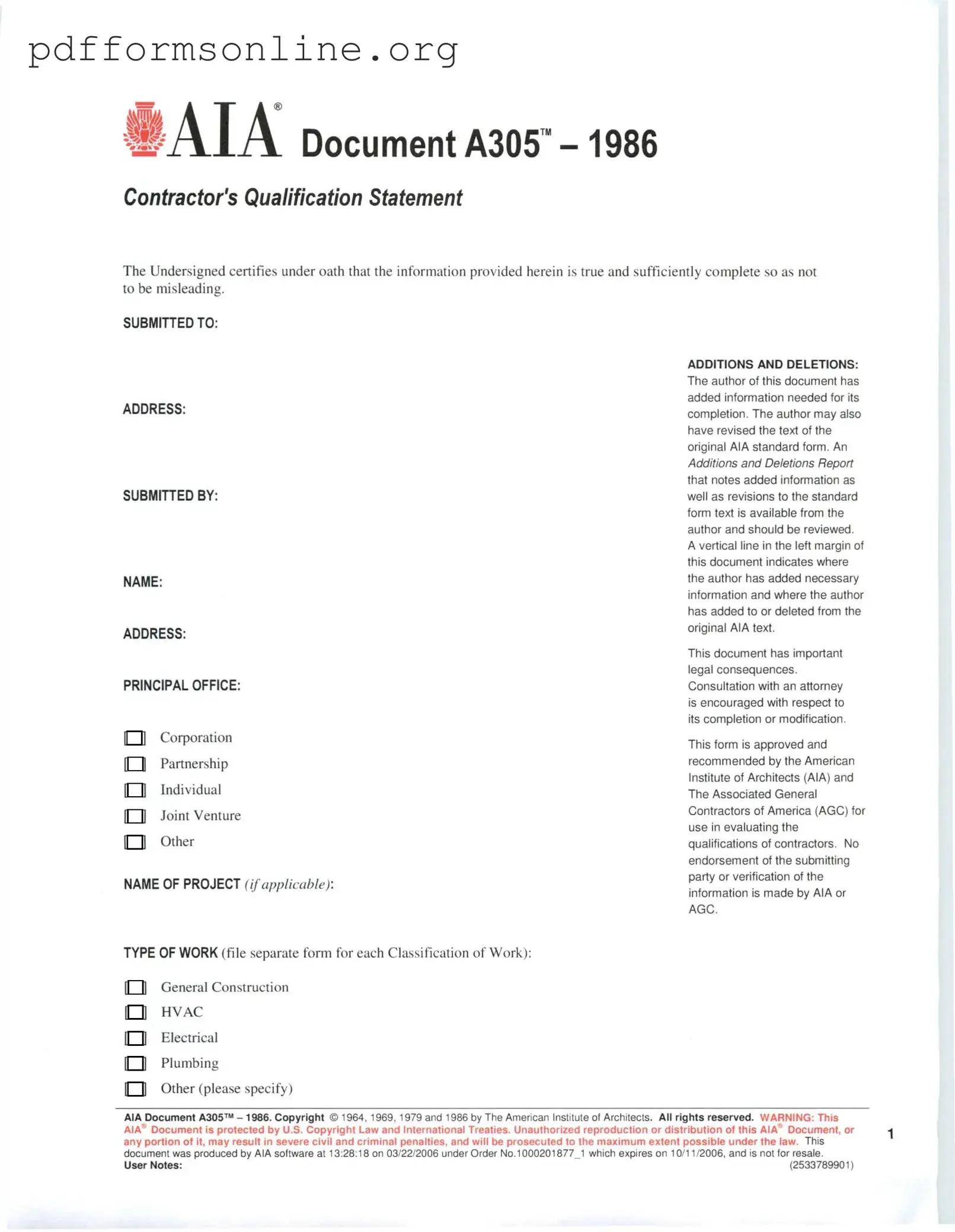 AIA A305 Template