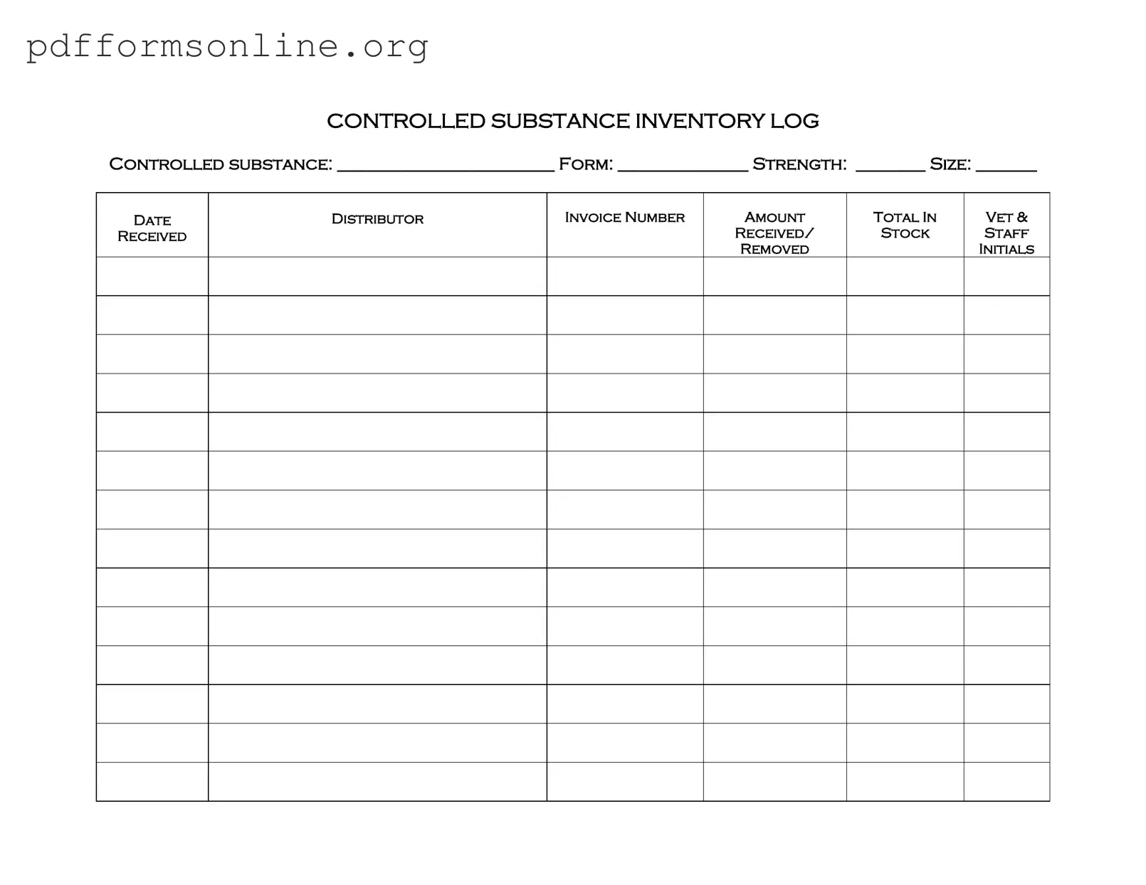 Controlled Drug Log Template