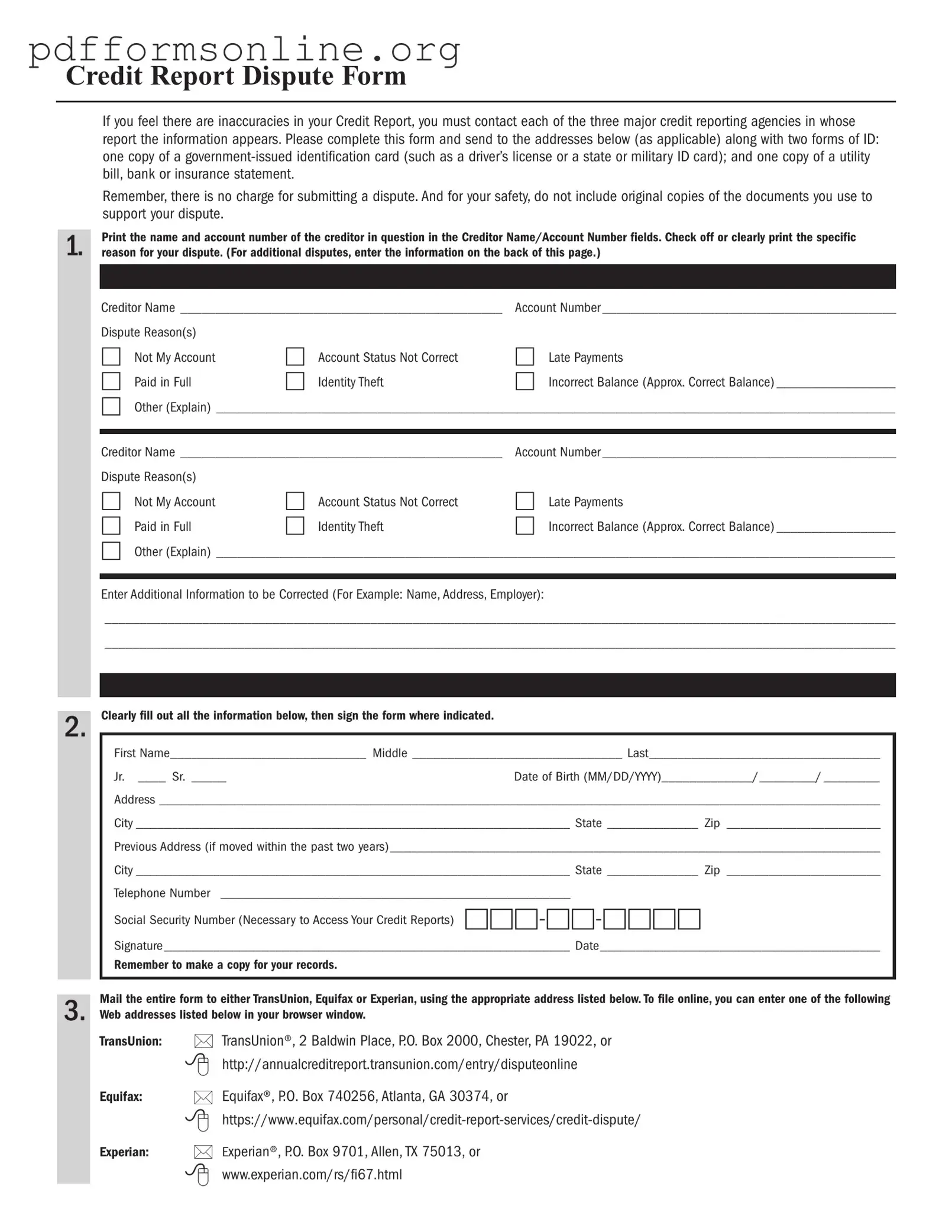 Credit Report Dispute Template