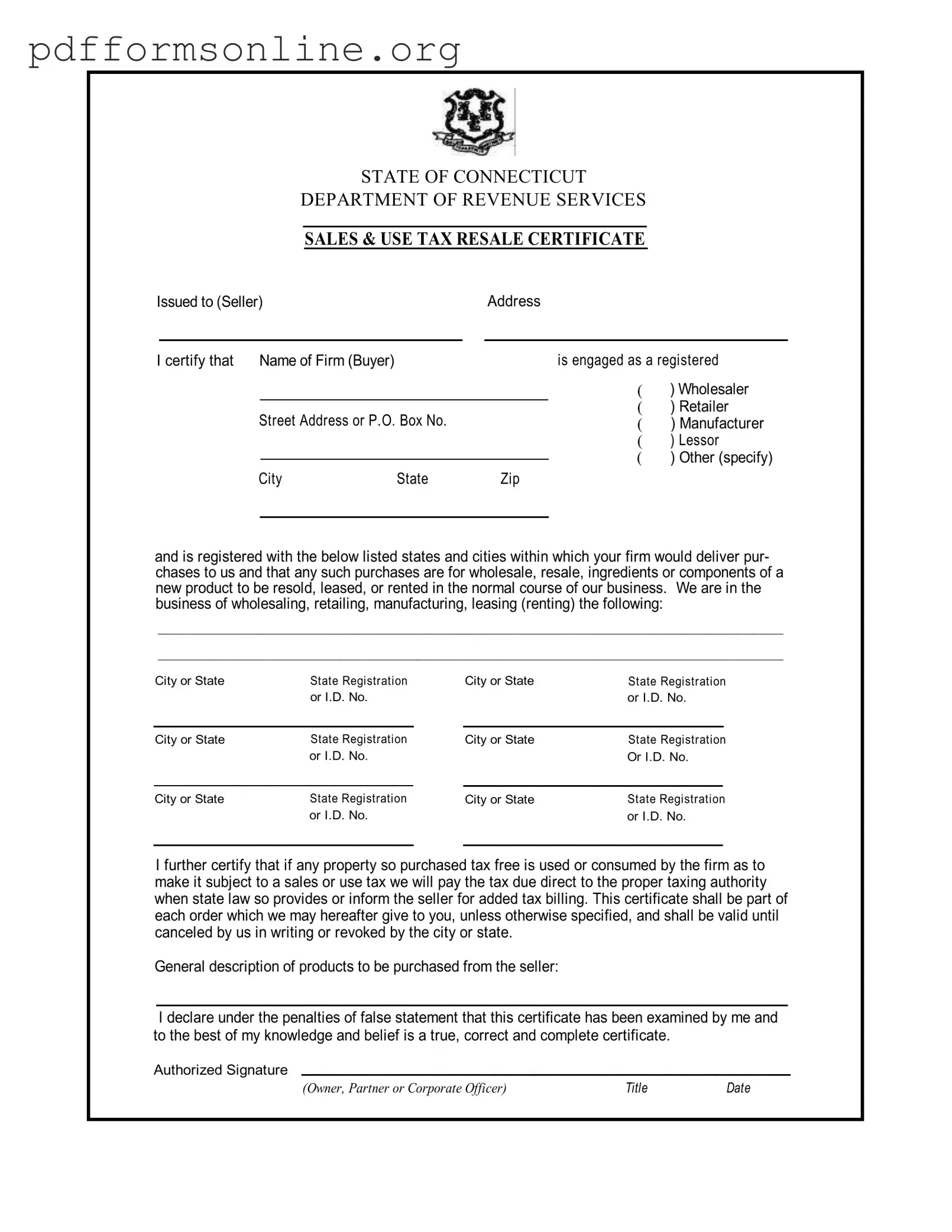 Ct Resale Certificate Template