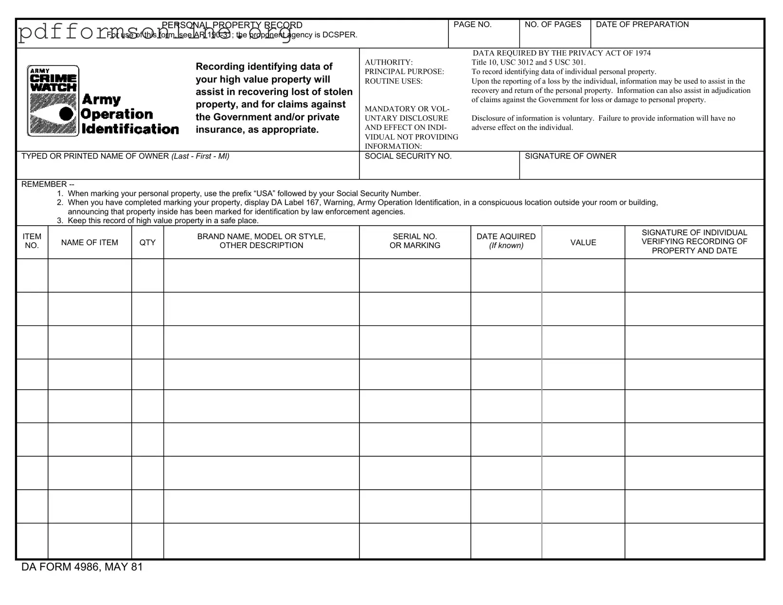 Da 4986 Template
