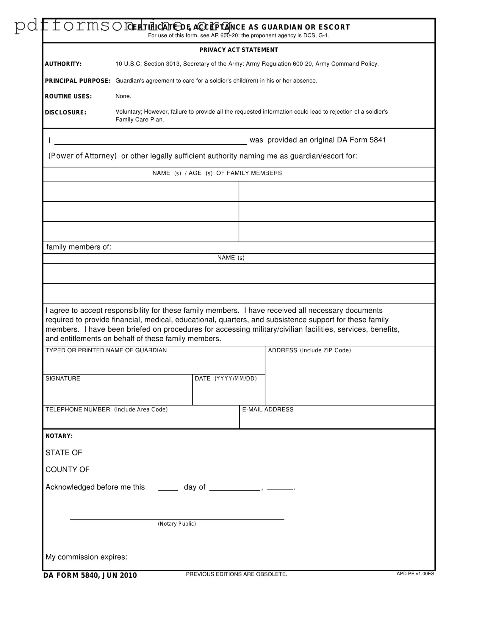 Da 5840 Template