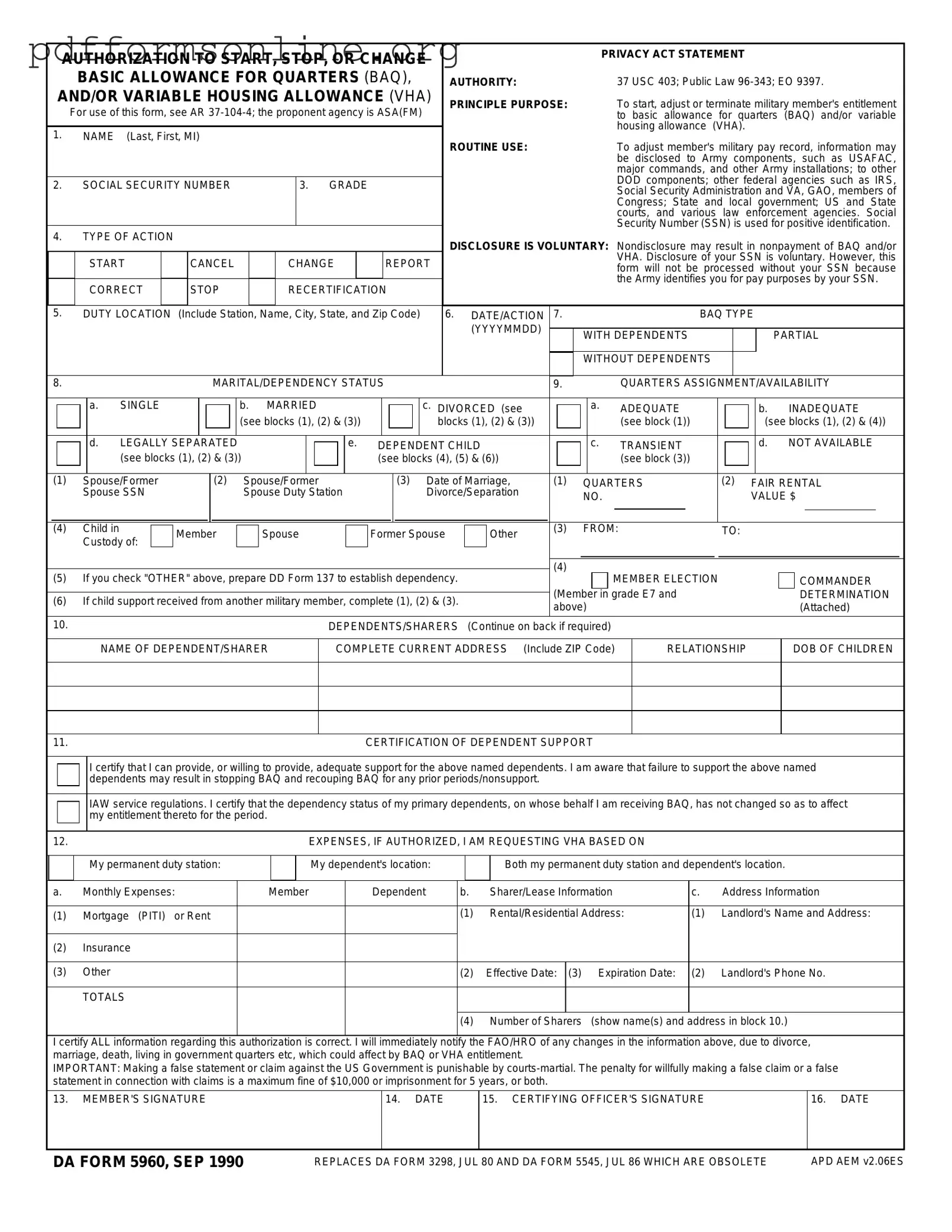 DA 5960 Template