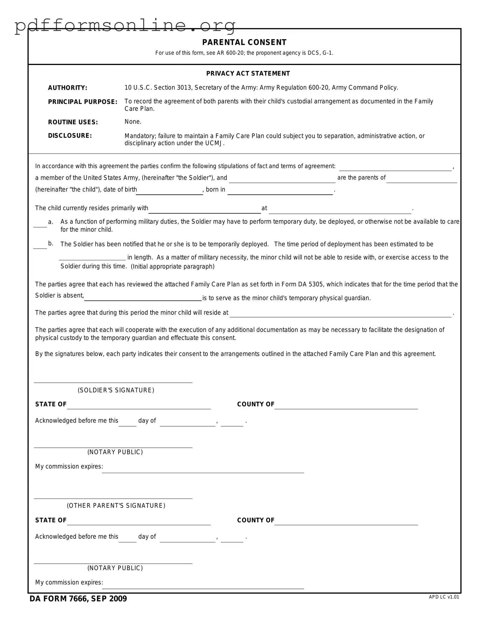 DA 7666 Template
