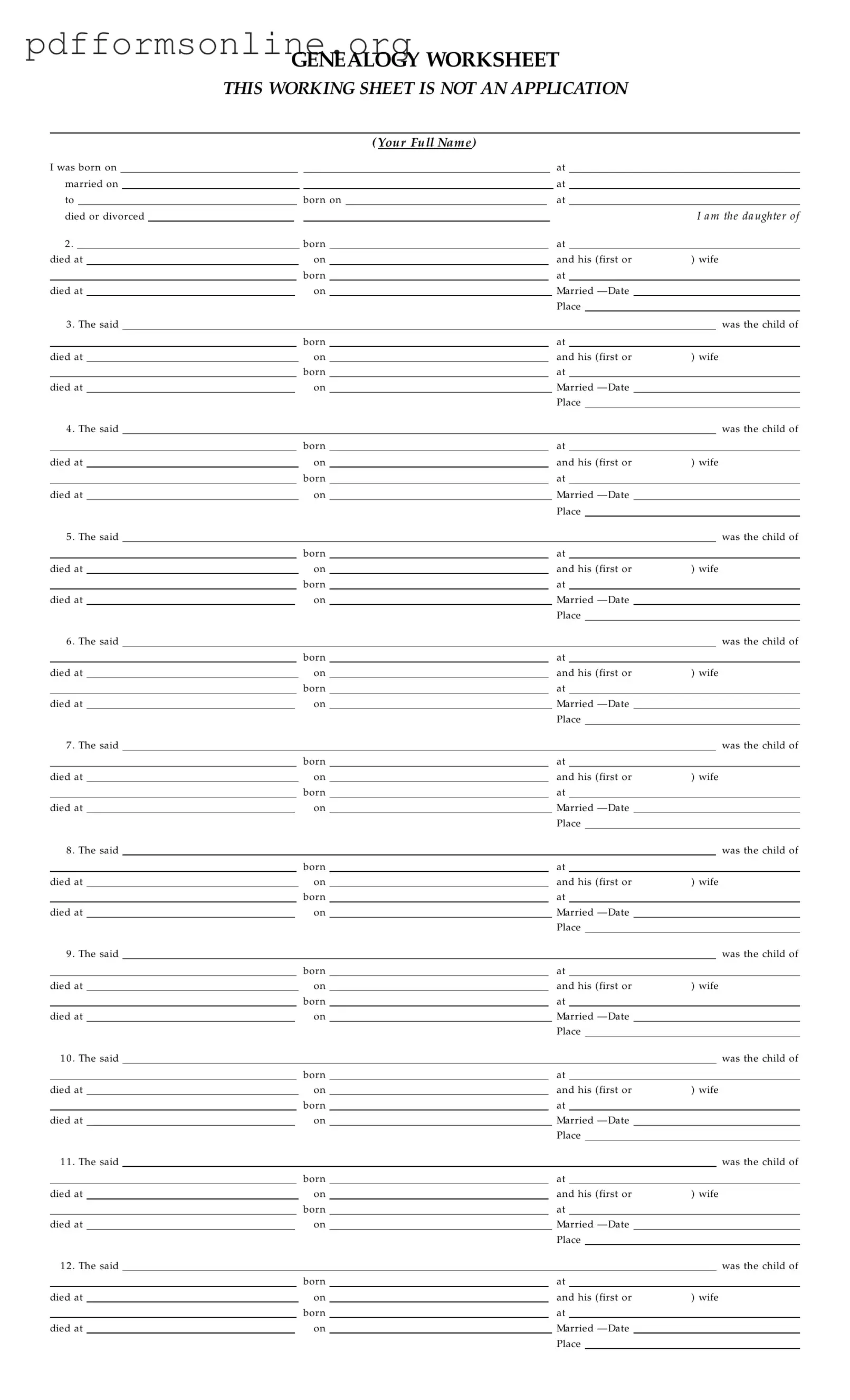 Dar Genealogy Worksheet Template