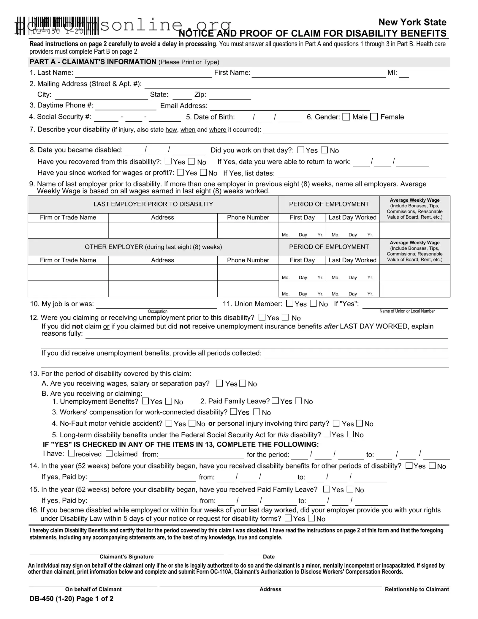 Db 450 Disability Template
