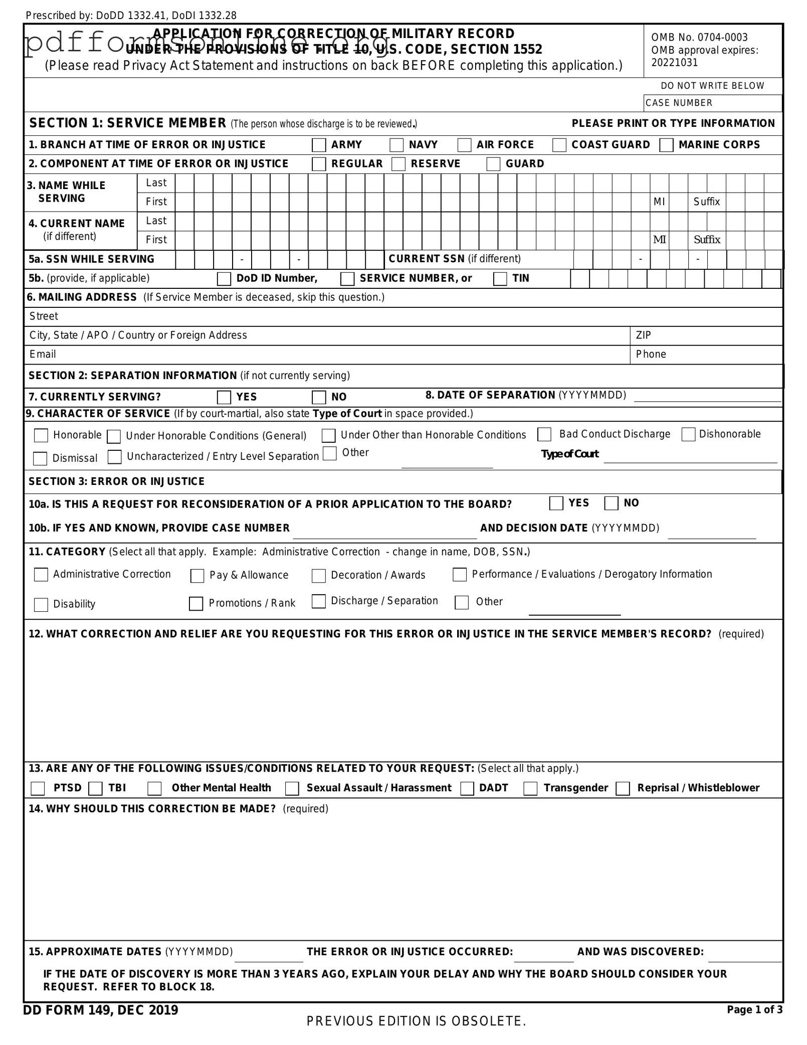 DD 149 Template