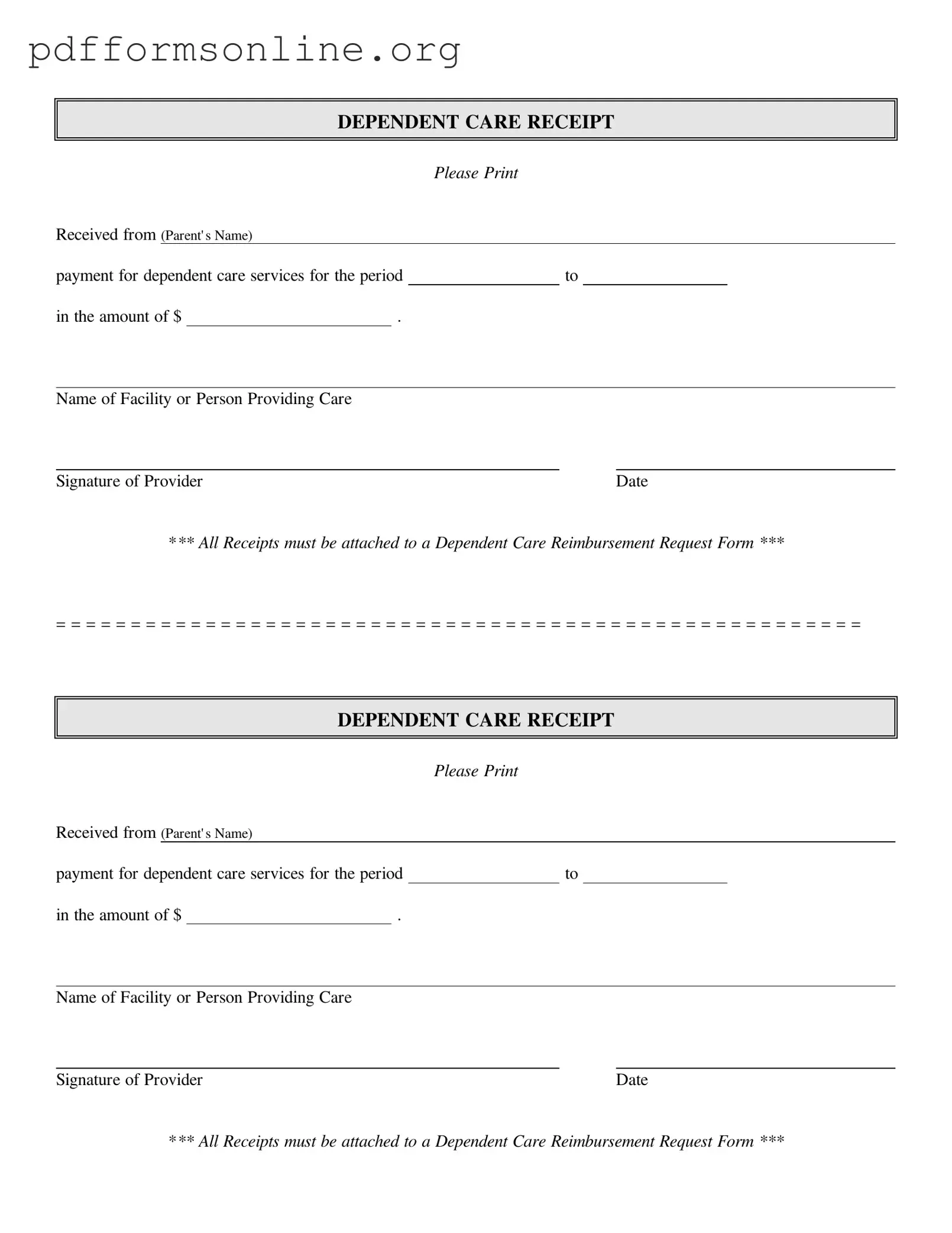 Dependent Care Receipt Template
