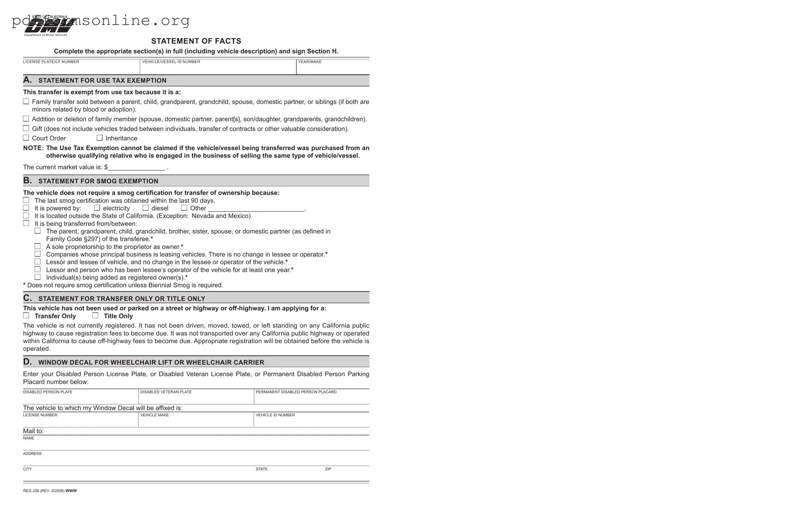 Dmv Reg 256 Template