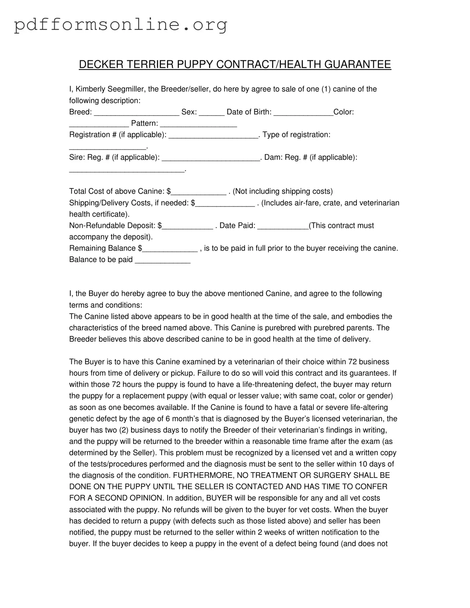 Health Guarantee Template