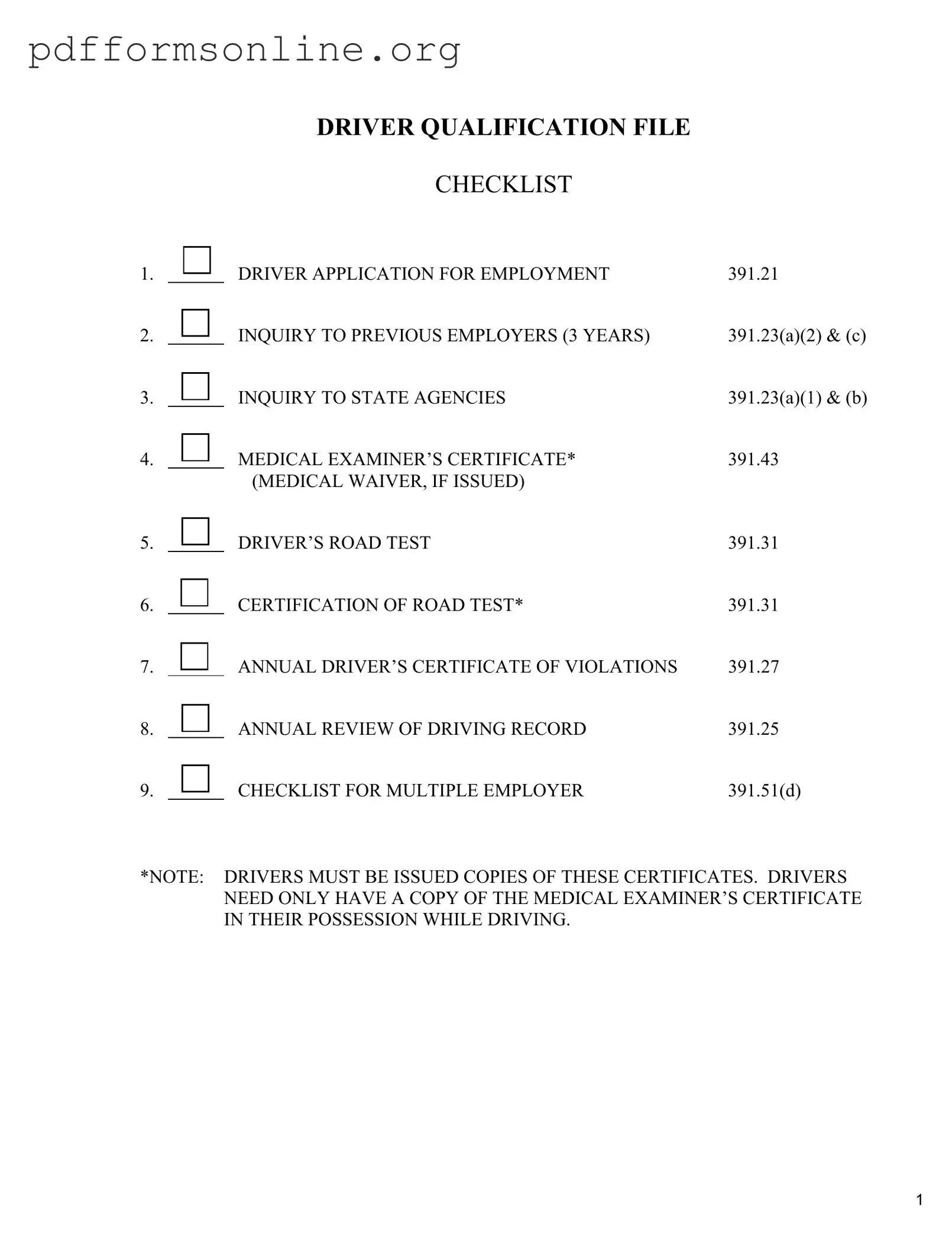 Driver Qualification Template