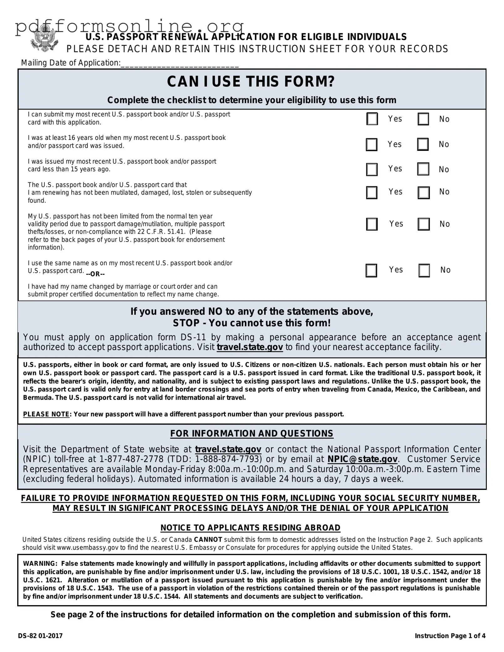 DS-82 01-2017 US Passport Renewal Application Template