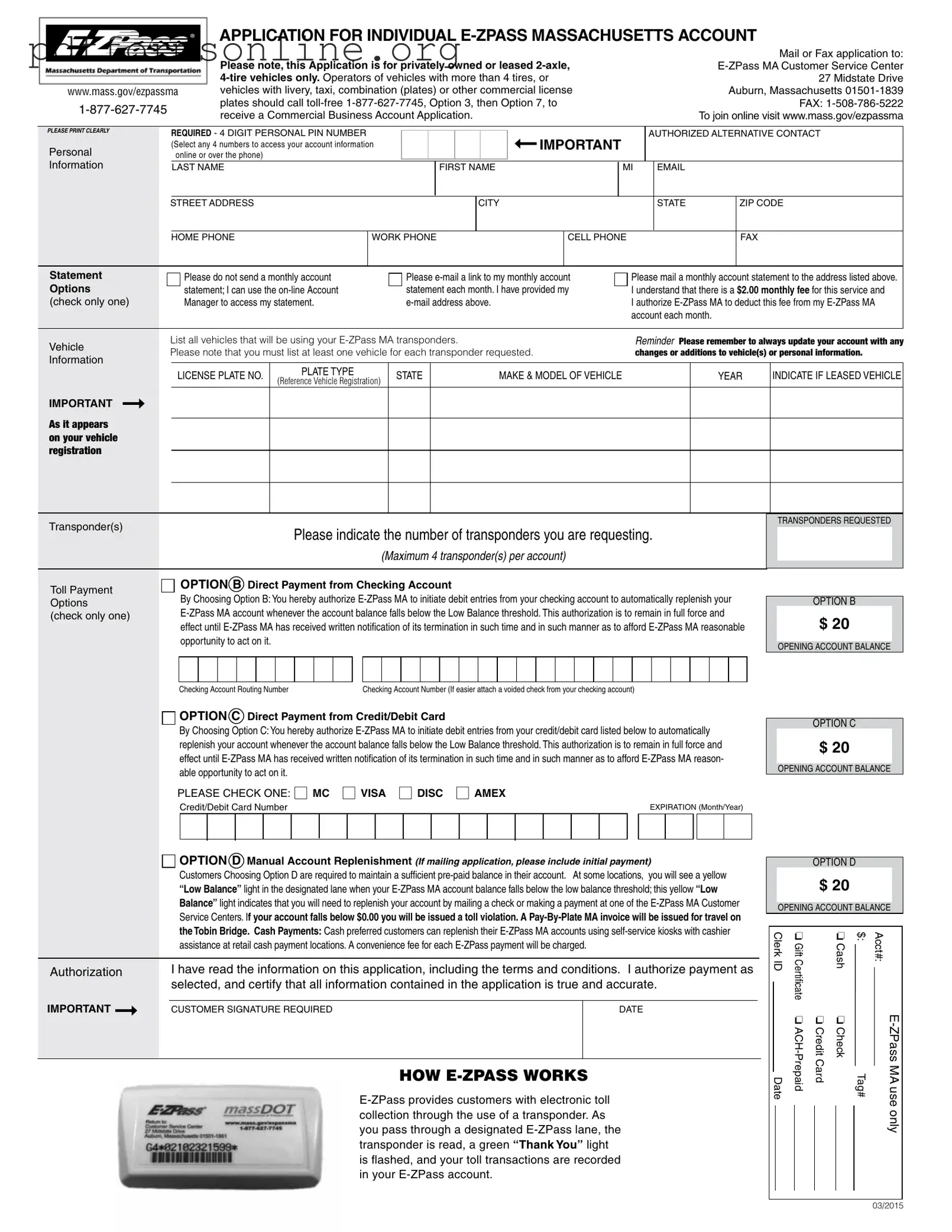 E Zpass Ma Application Template