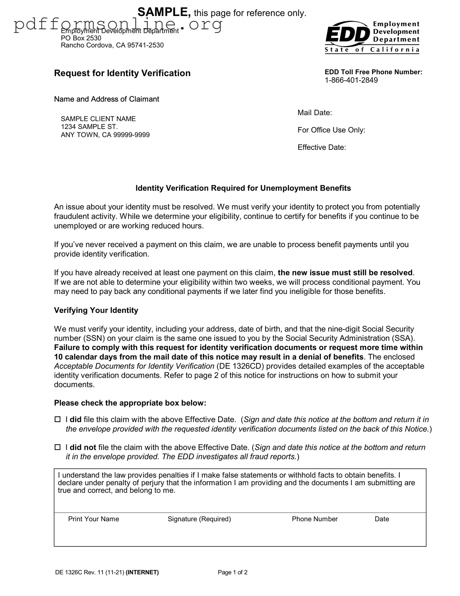 Edd Ideninty Verification Template