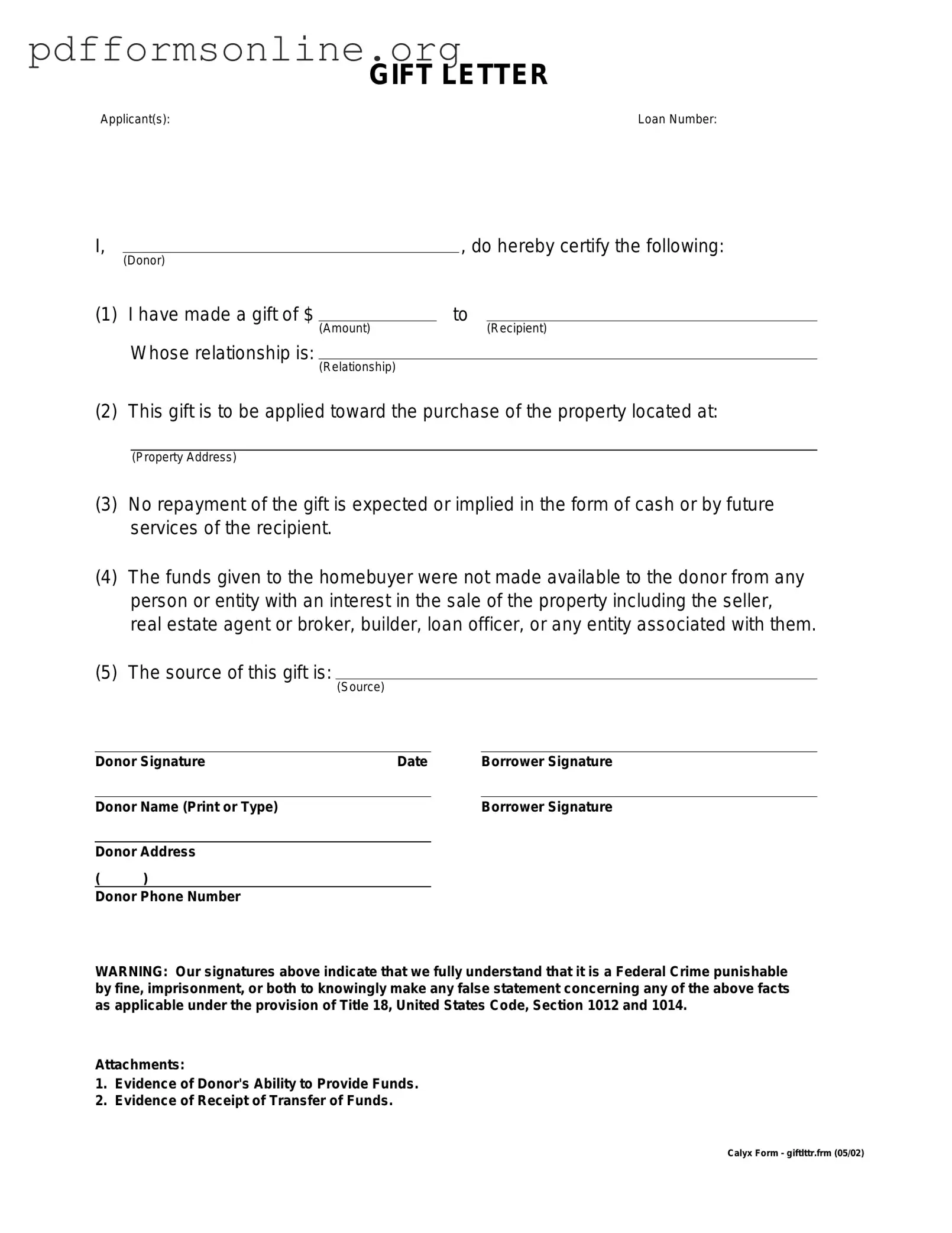 Gift Letter Template